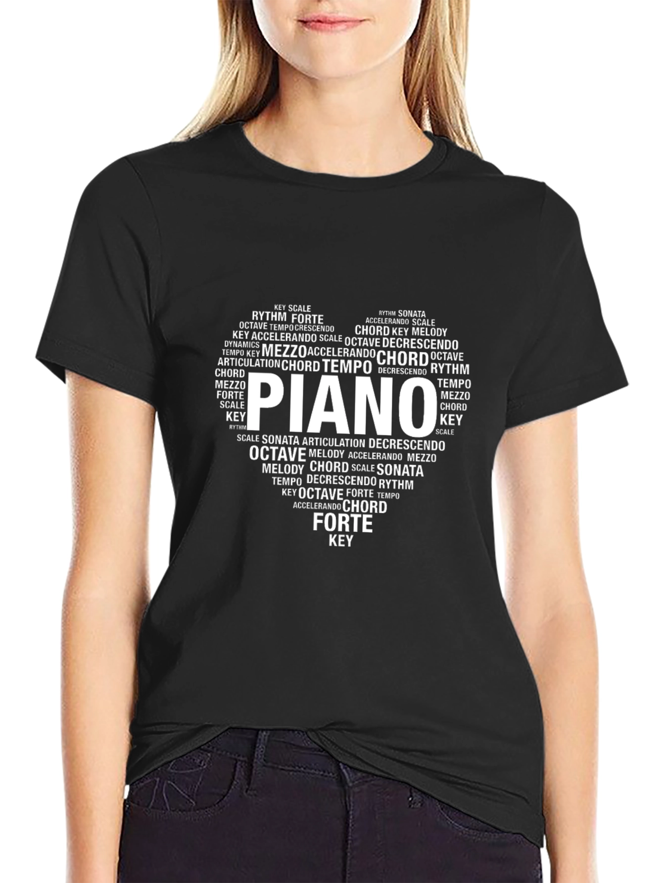 Camiseta Negra Hombre Diseño Musical Piano