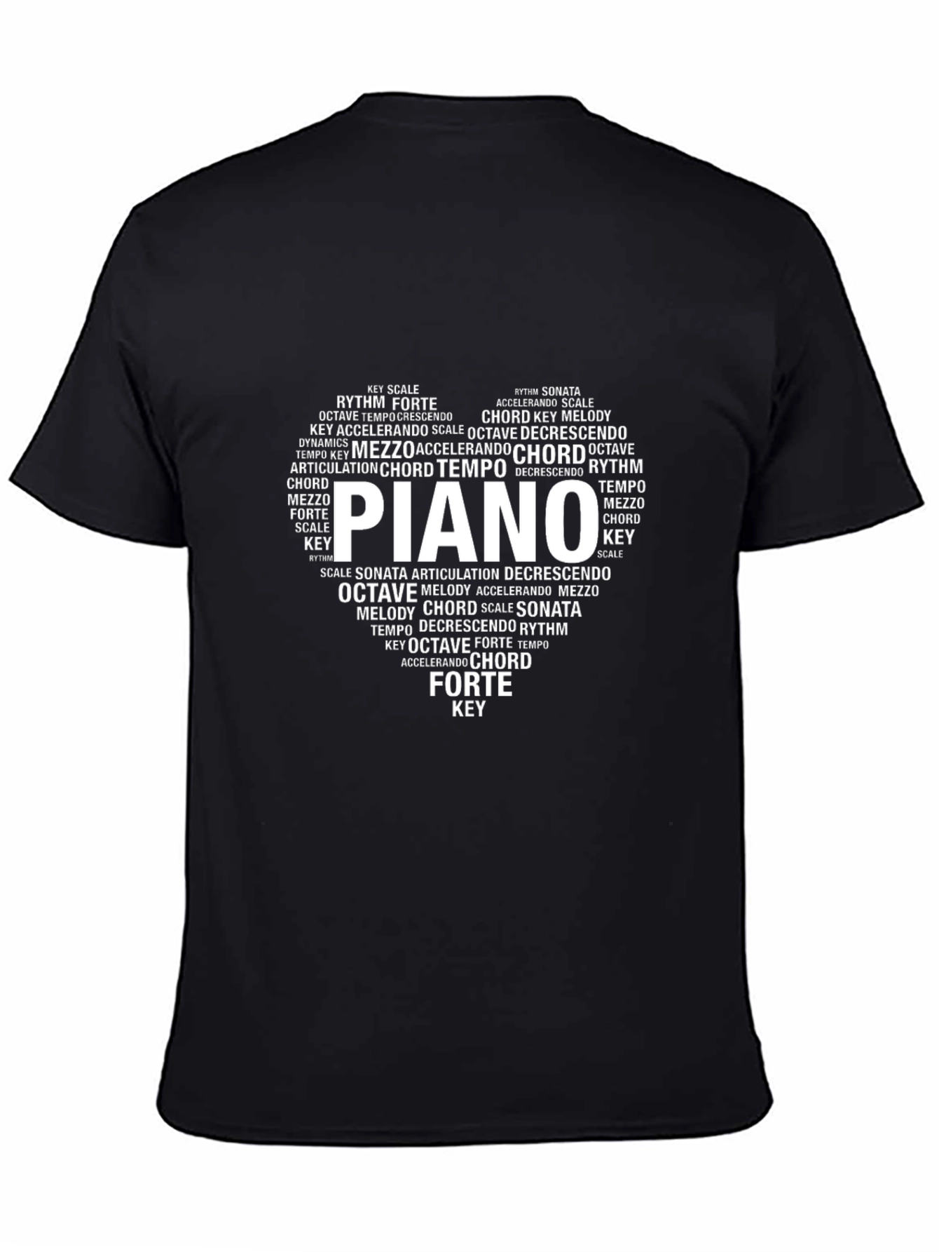 Camiseta Negra Hombre Diseño Musical Piano