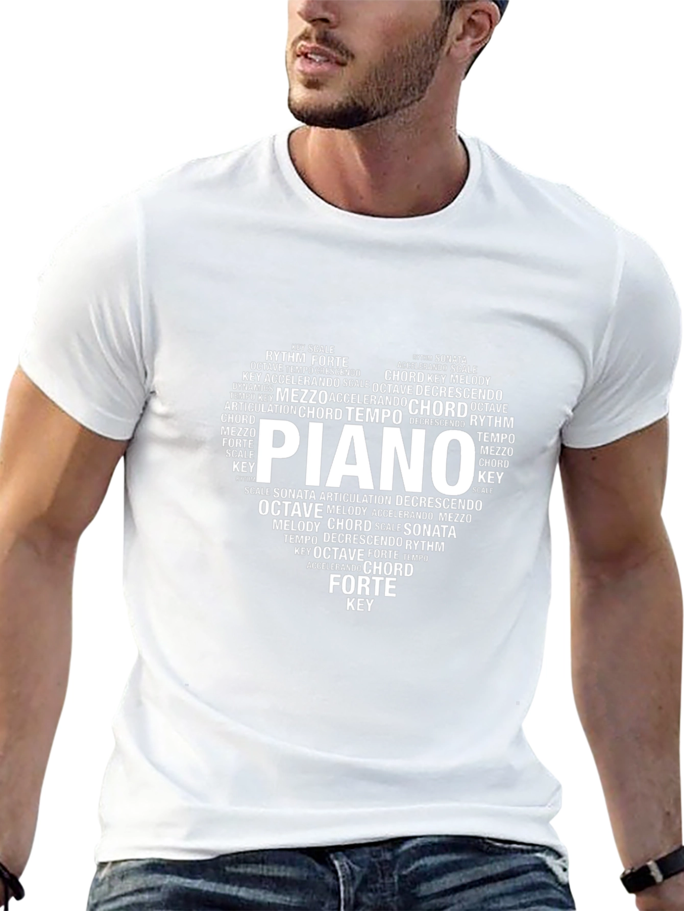 Camiseta Negra Hombre Diseño Musical Piano