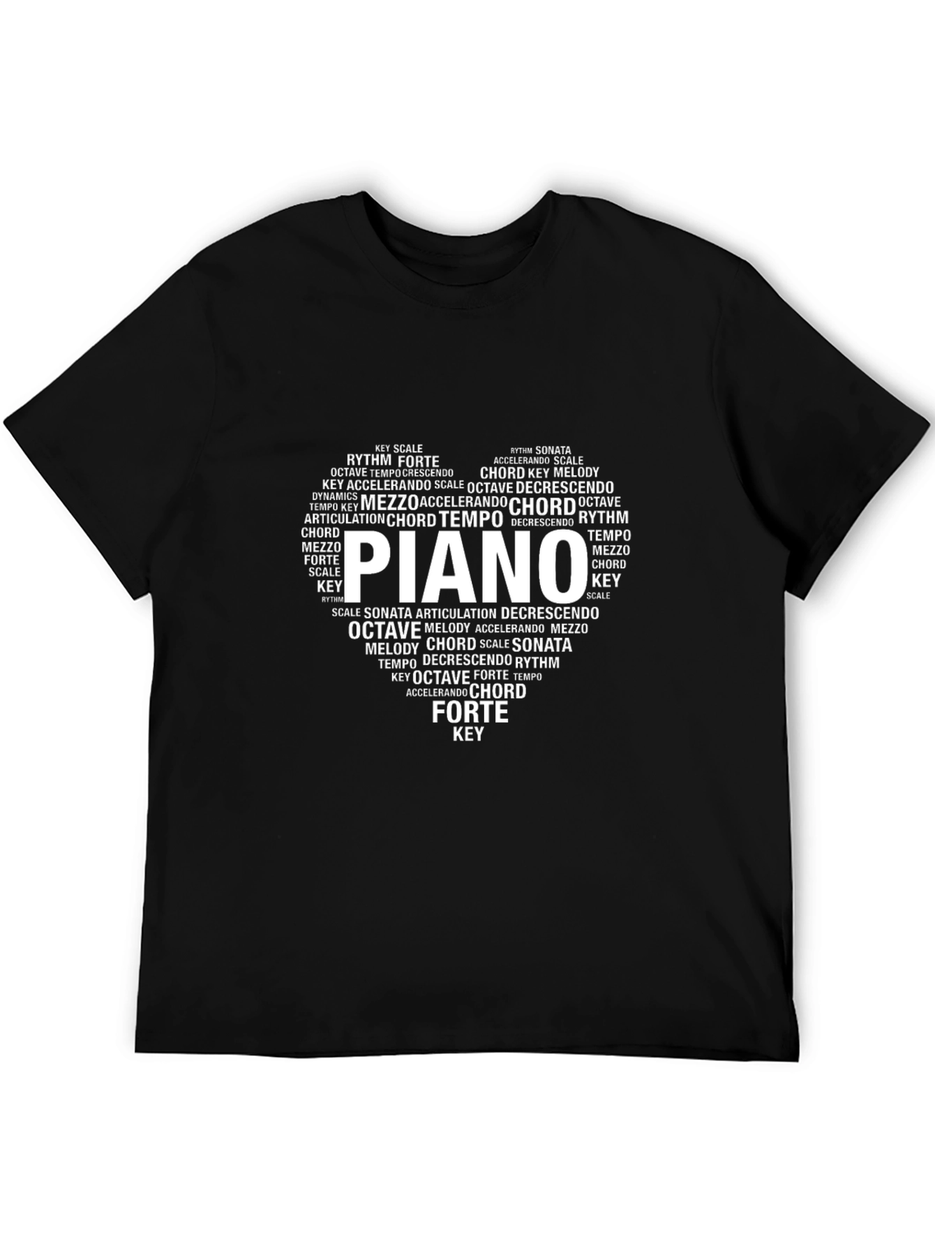 Camiseta Negra Hombre Diseño Musical Piano