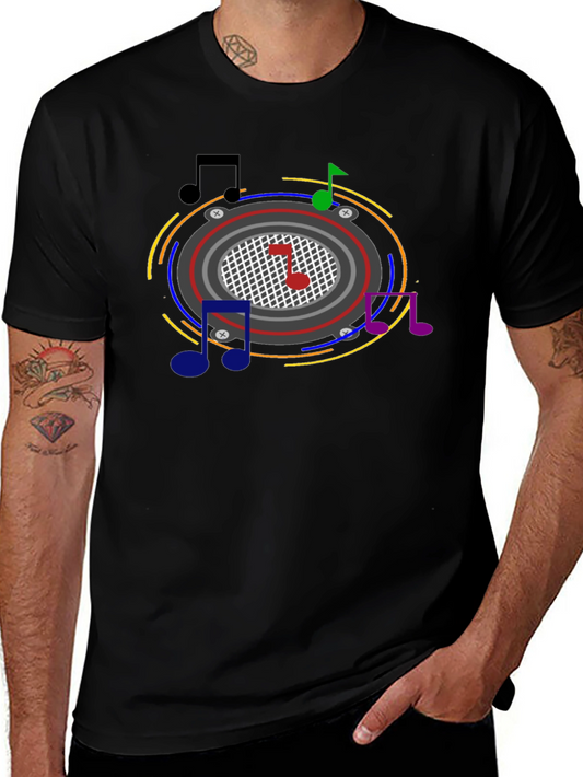 Camiseta Negra con Diseño Musical Abstracto