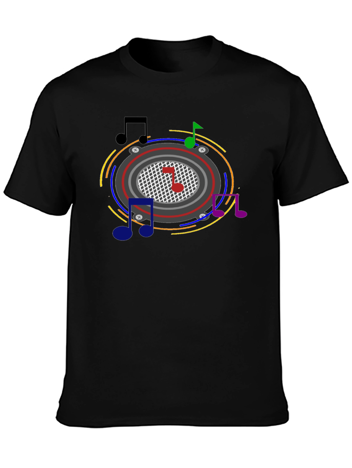 Camiseta Negra con Diseño Musical Abstracto
