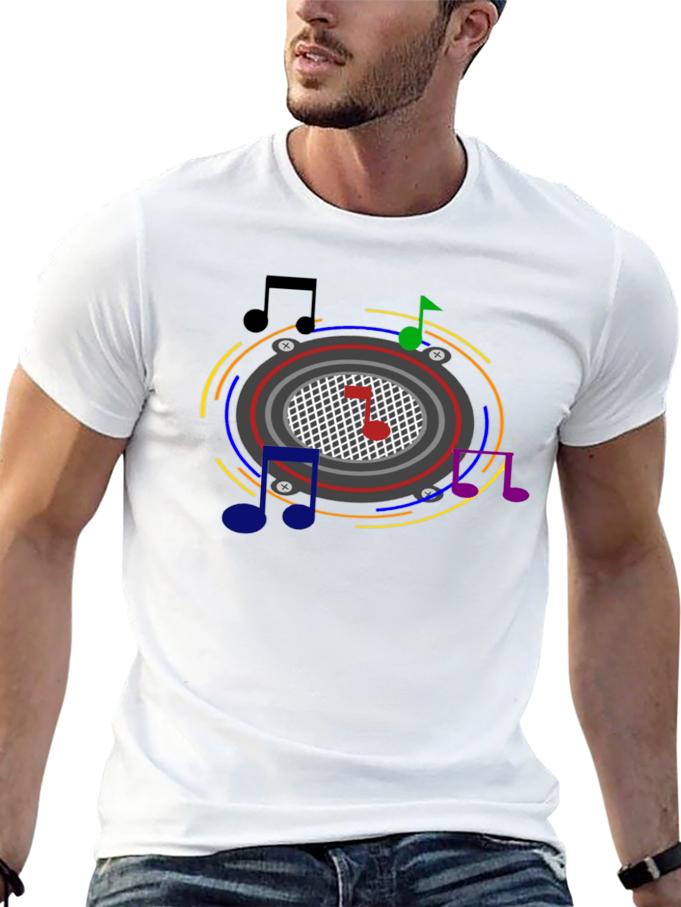 Camiseta Negra con Diseño Musical Abstracto