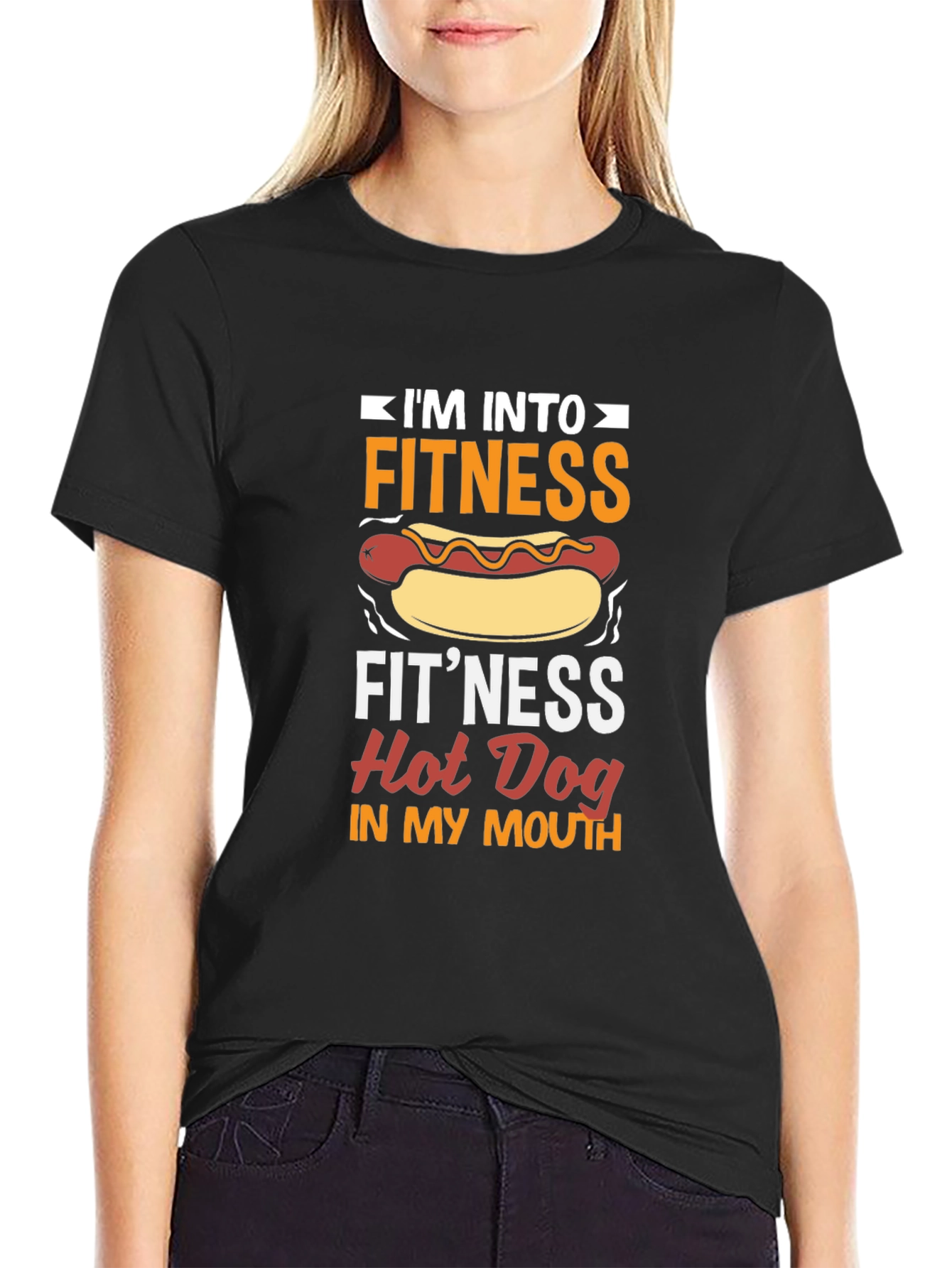 Camiseta Negra Divertida Fitness Hot Dog