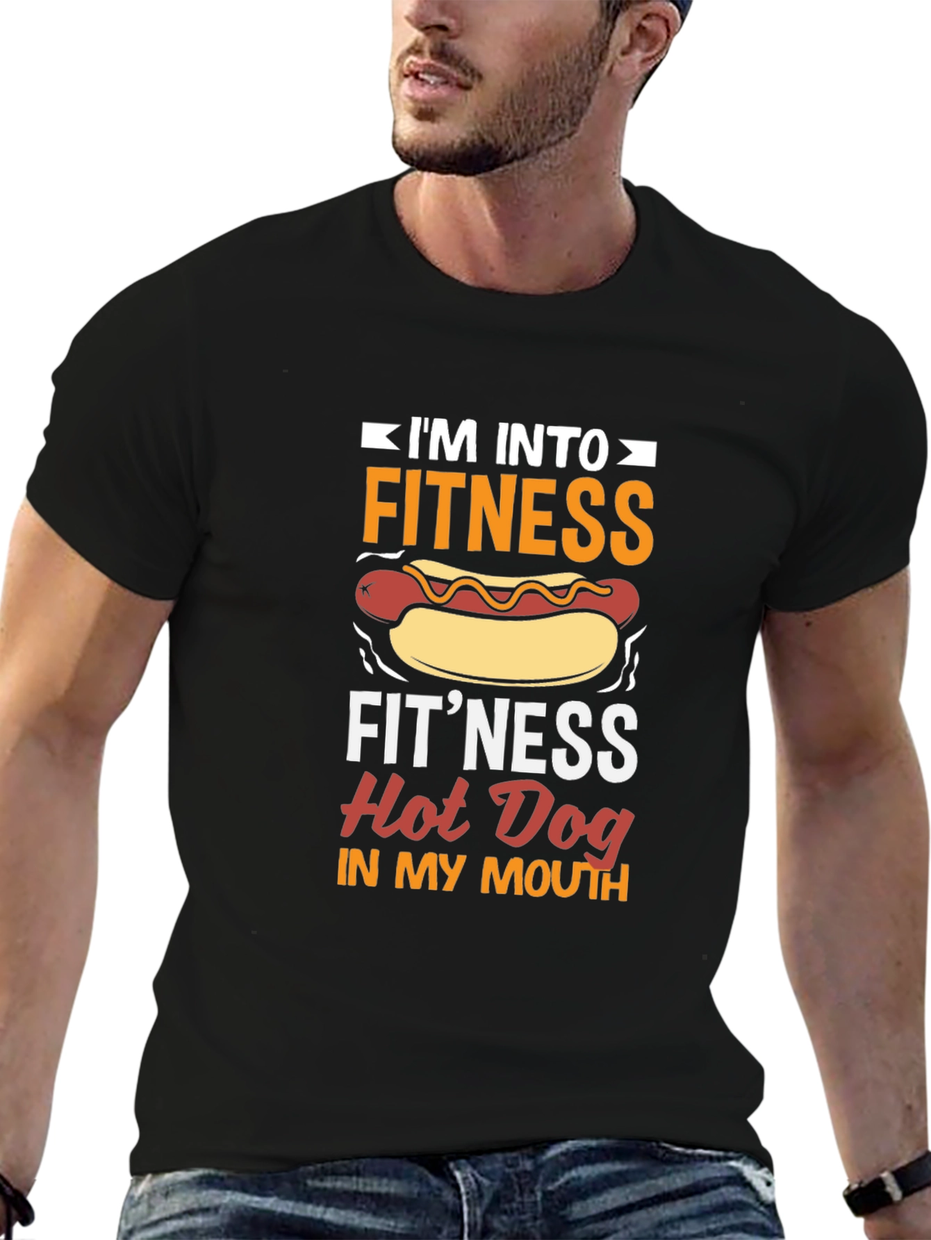 Camiseta Negra Divertida Fitness Hot Dog