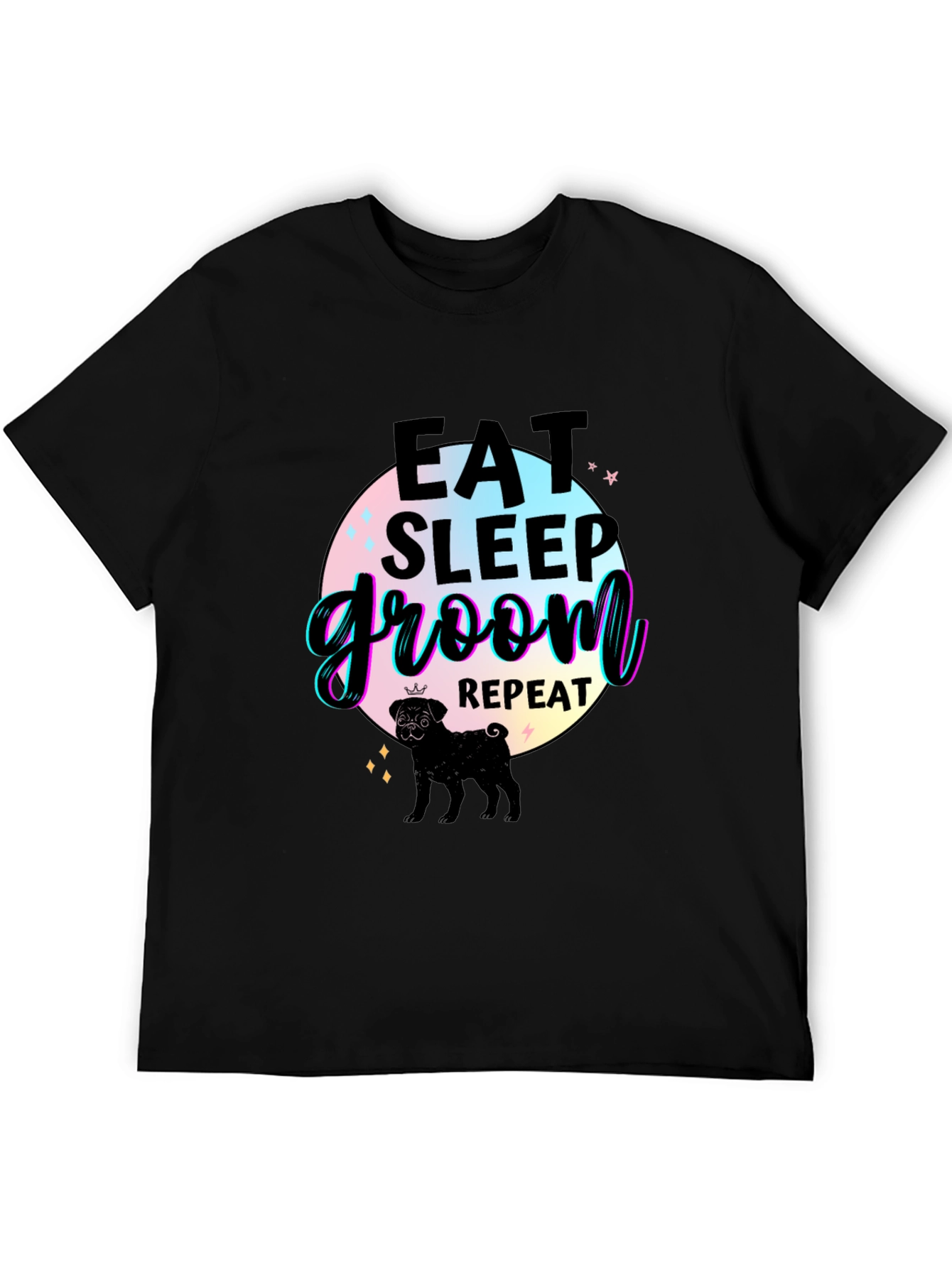 Camiseta Negra Comer Dormir Asear Repetir con Pug
