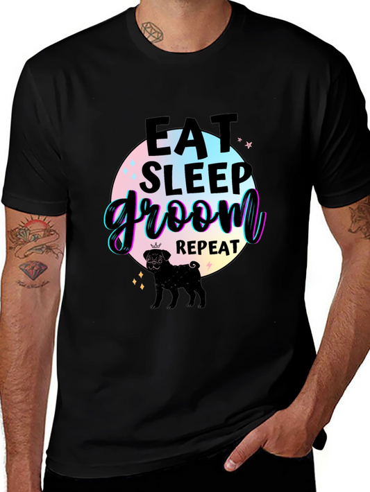 Camiseta Negra Comer Dormir Asear Repetir con Pug