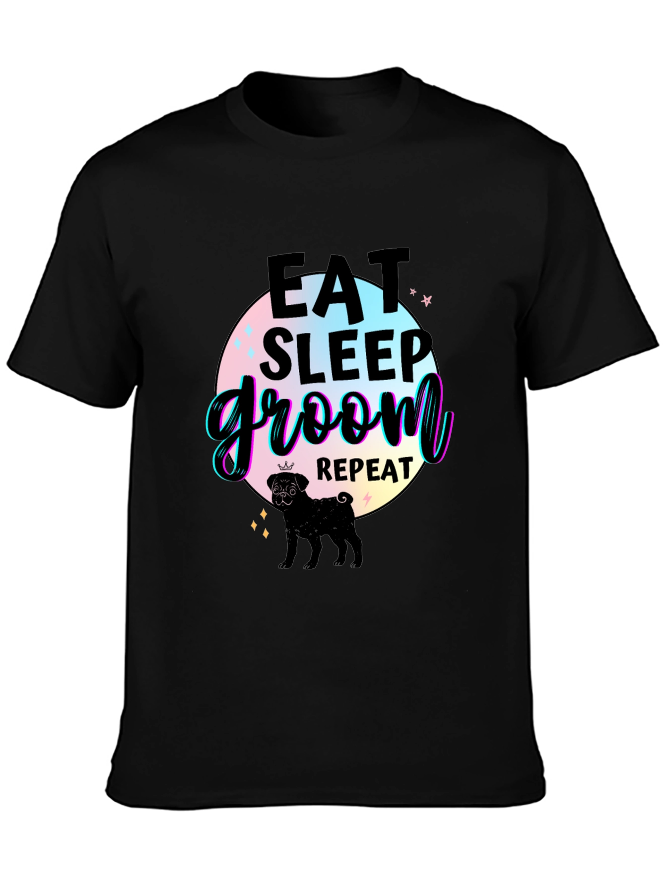 Camiseta Negra Comer Dormir Asear Repetir con Pug