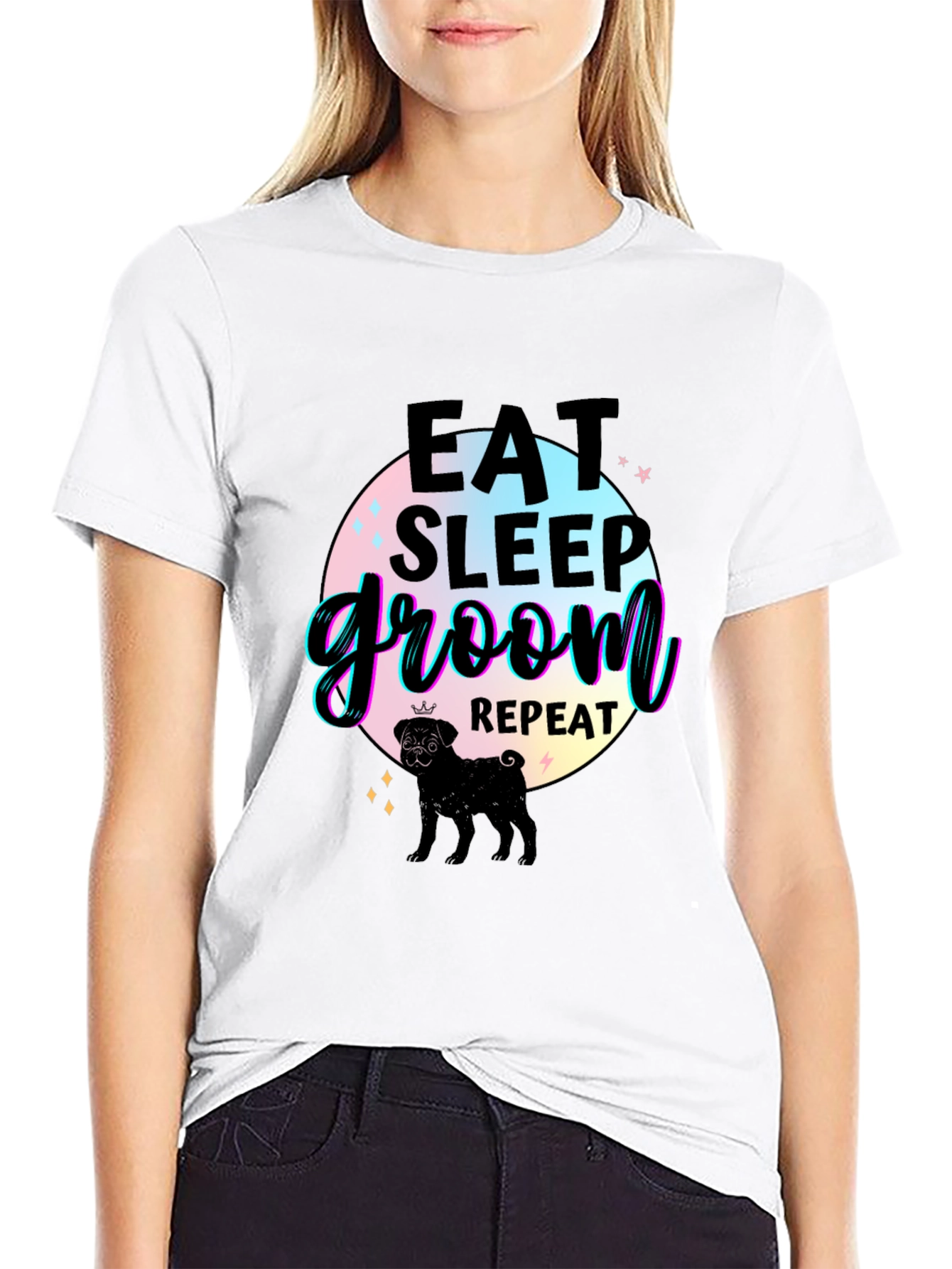 Camiseta Negra Comer Dormir Asear Repetir con Pug
