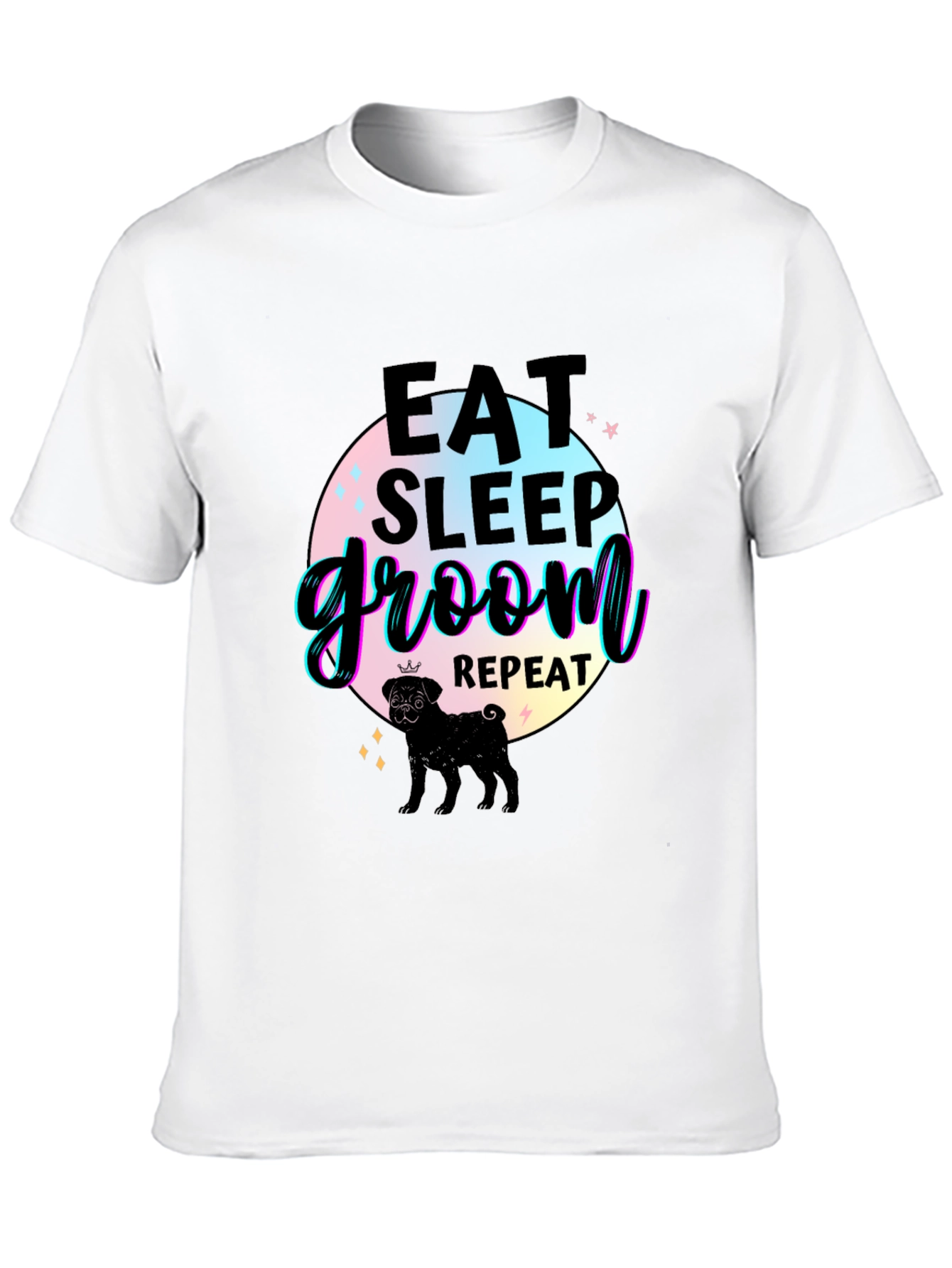 Camiseta Negra Comer Dormir Asear Repetir con Pug