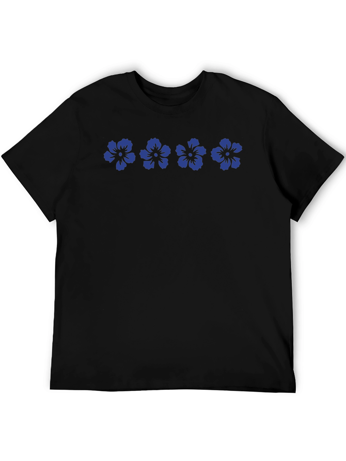 Camiseta Negra Flores Azules Casual Hombre