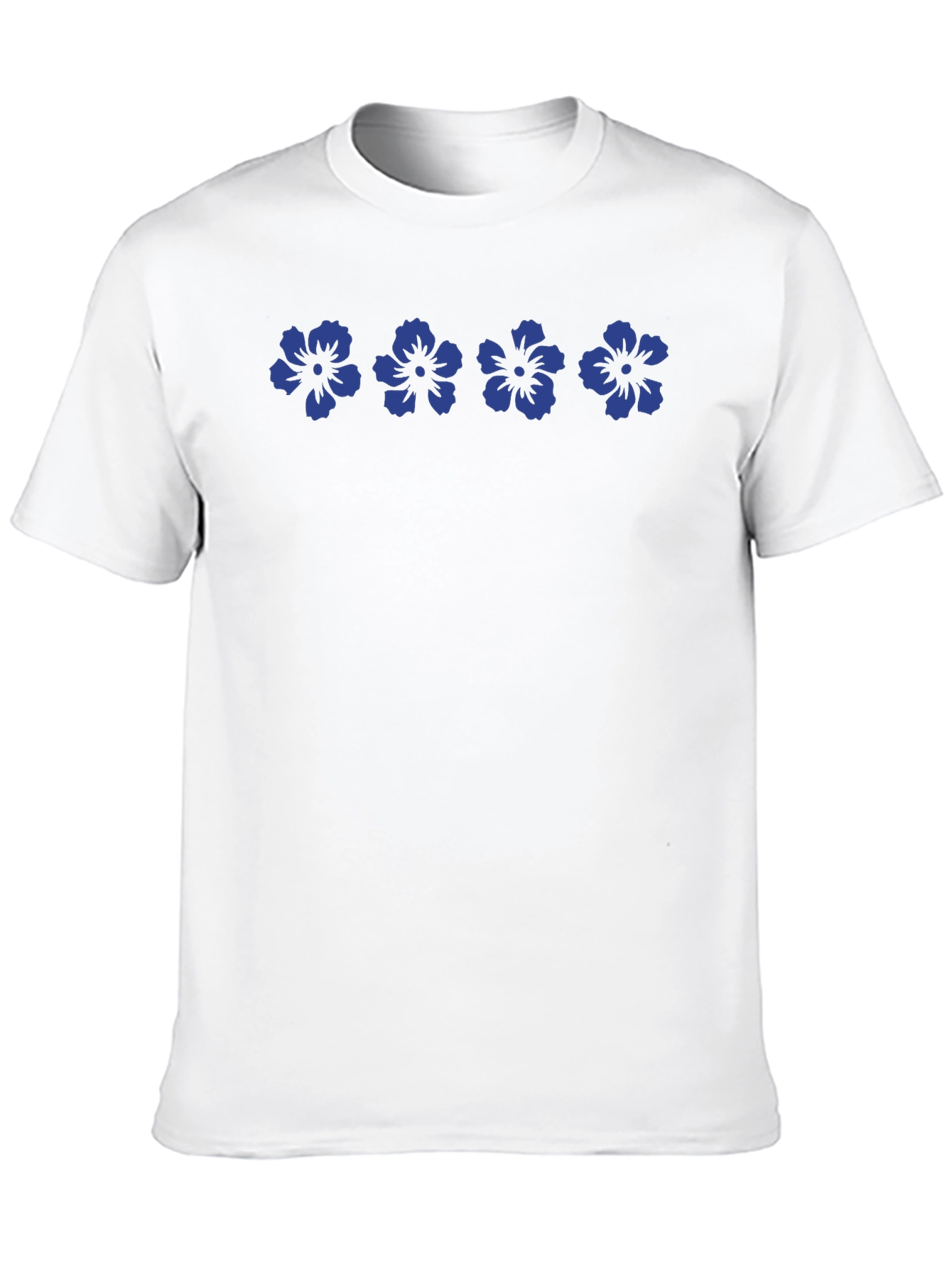 Camiseta Negra Flores Azules Casual Hombre