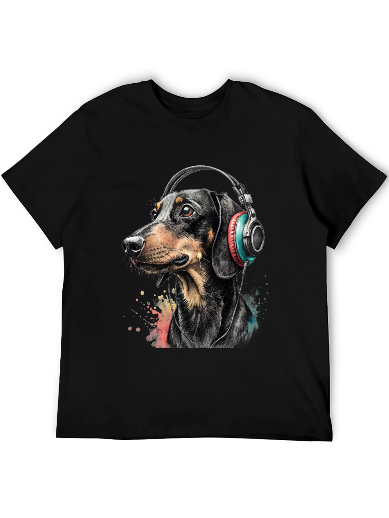 Camiseta Hombre Perro Dachshund con Auriculares