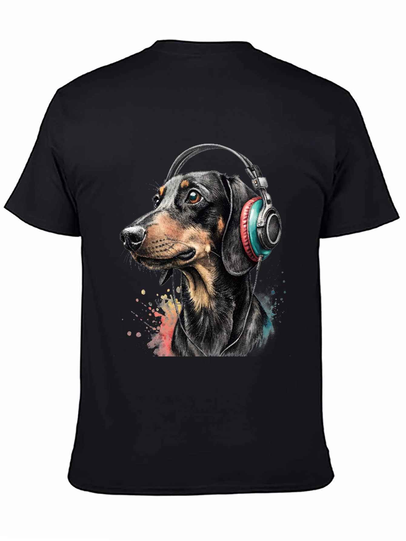 Camiseta Hombre Perro Dachshund con Auriculares