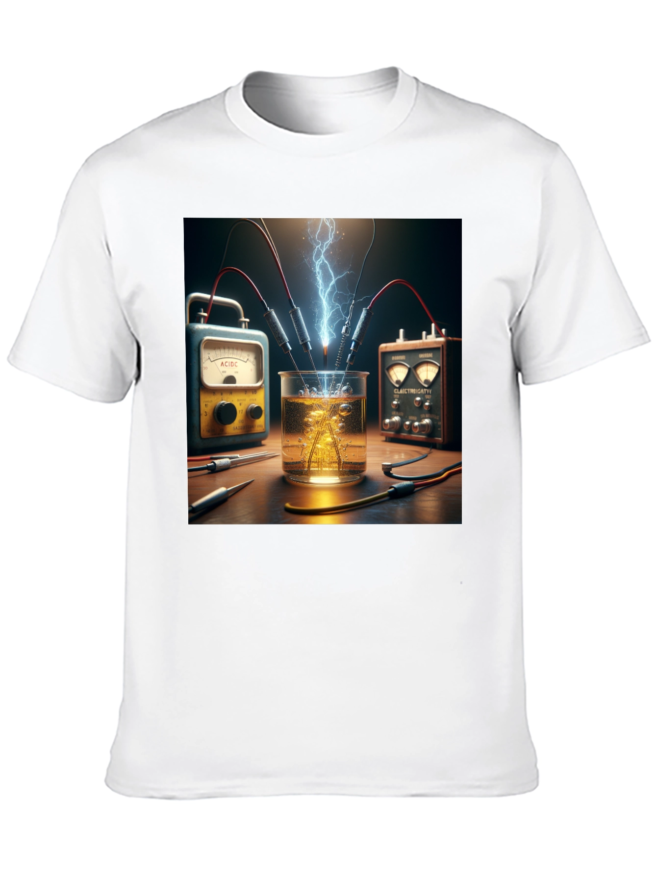 Camiseta Negra con Diseño de Experimento Eléctrico