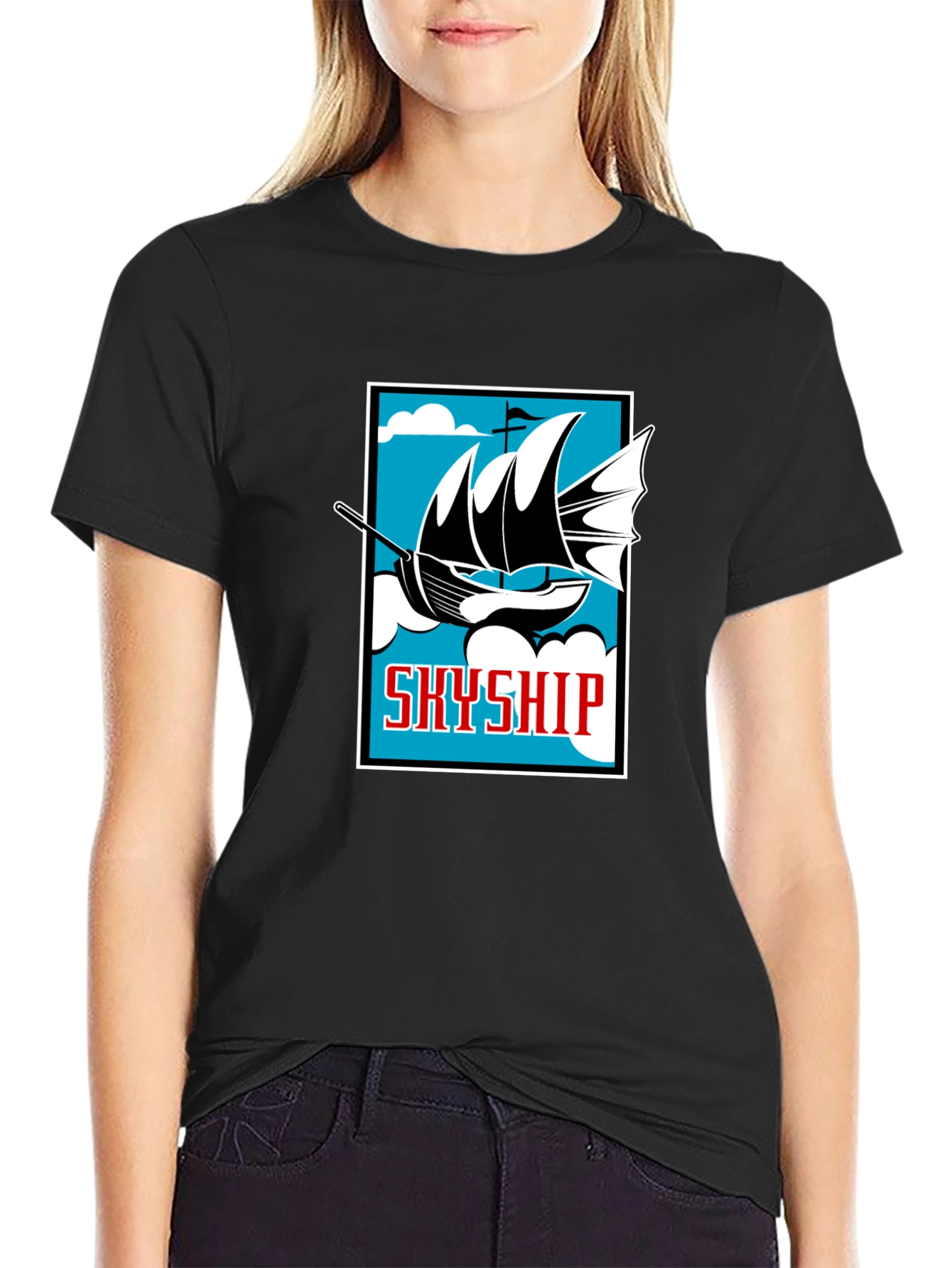 Camiseta Negra Estampada Skyship