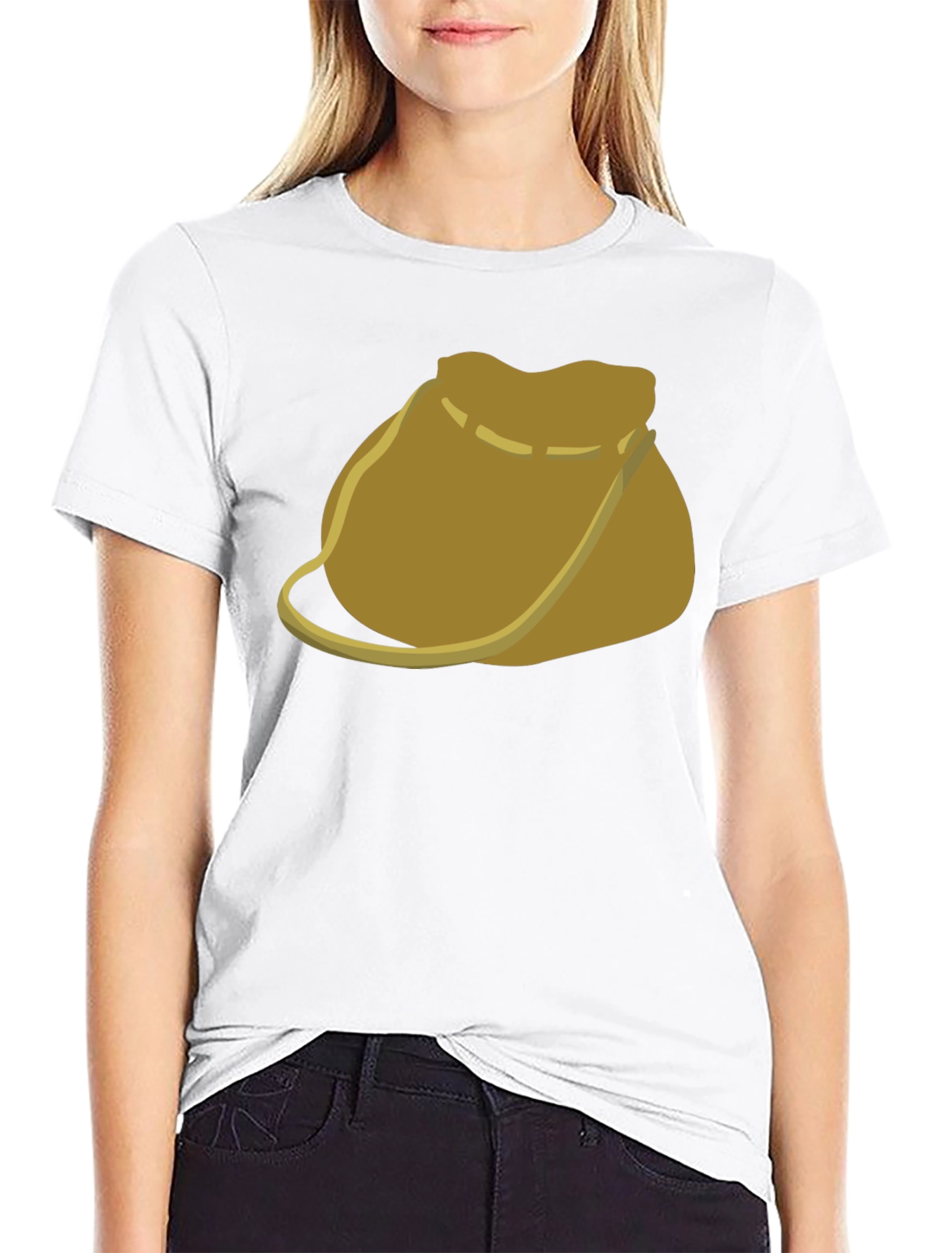 Camiseta Negra con Diseño de Bolsa de Cuero