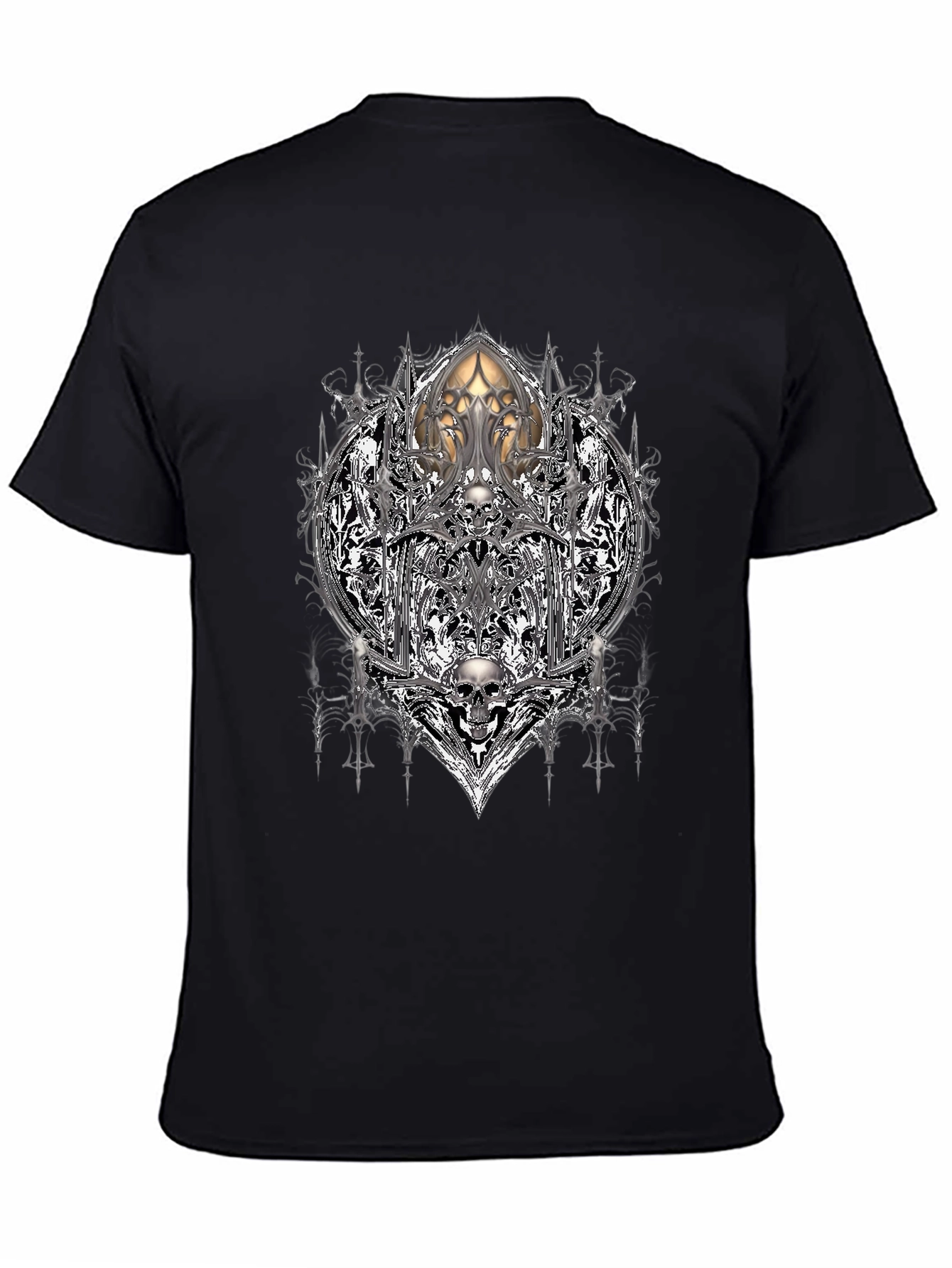 Camiseta Negra con Diseño Gótico de Calaveras