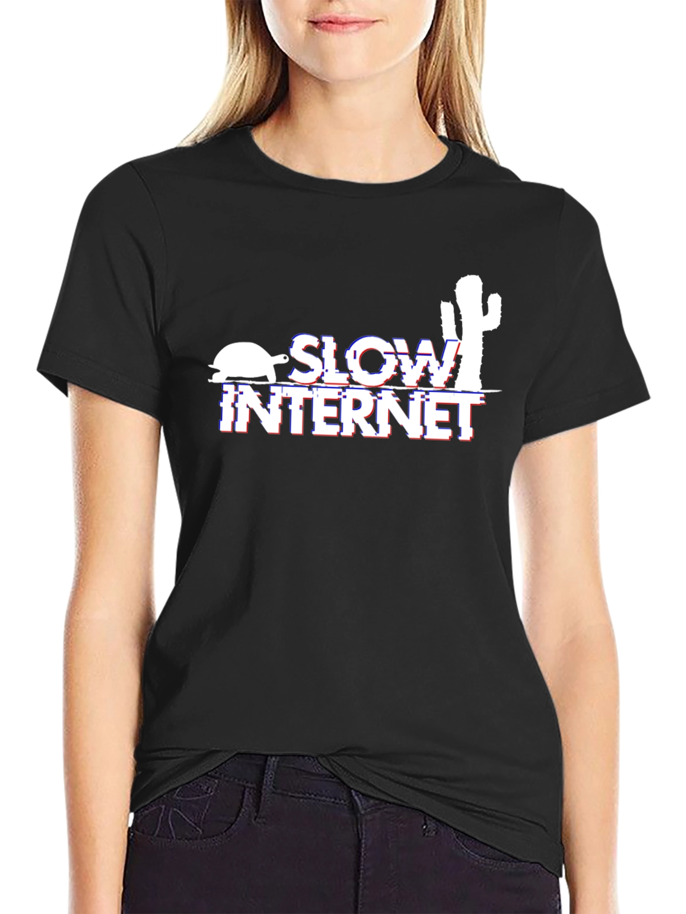 Camiseta Negra Slow Internet con Diseño Divertido