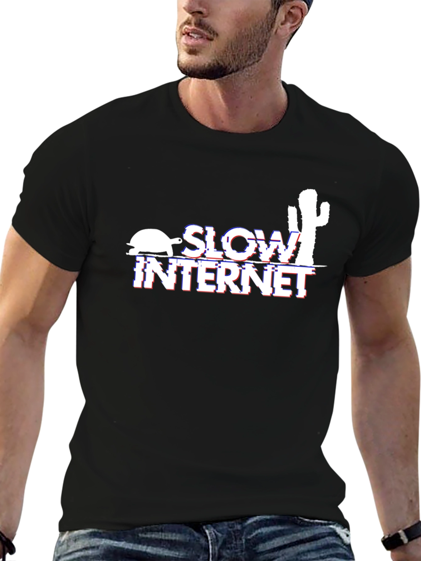 Camiseta Negra Slow Internet con Diseño Divertido