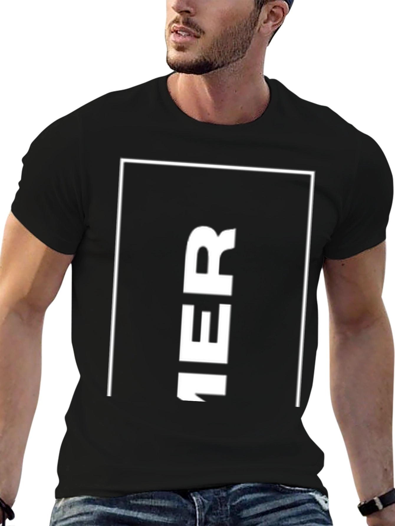 Camiseta Negra Hombre: Diseño Vertical 1ER