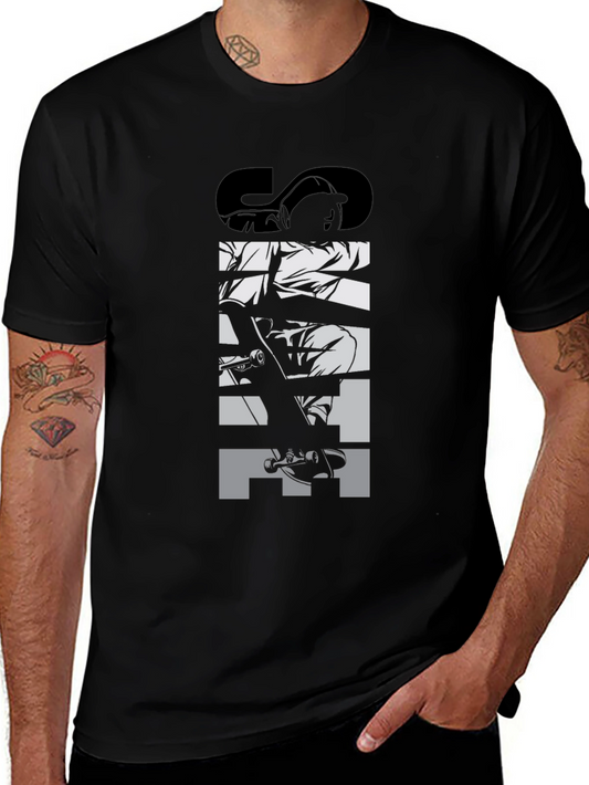 Camiseta Negra Skate Gráfica para Hombre