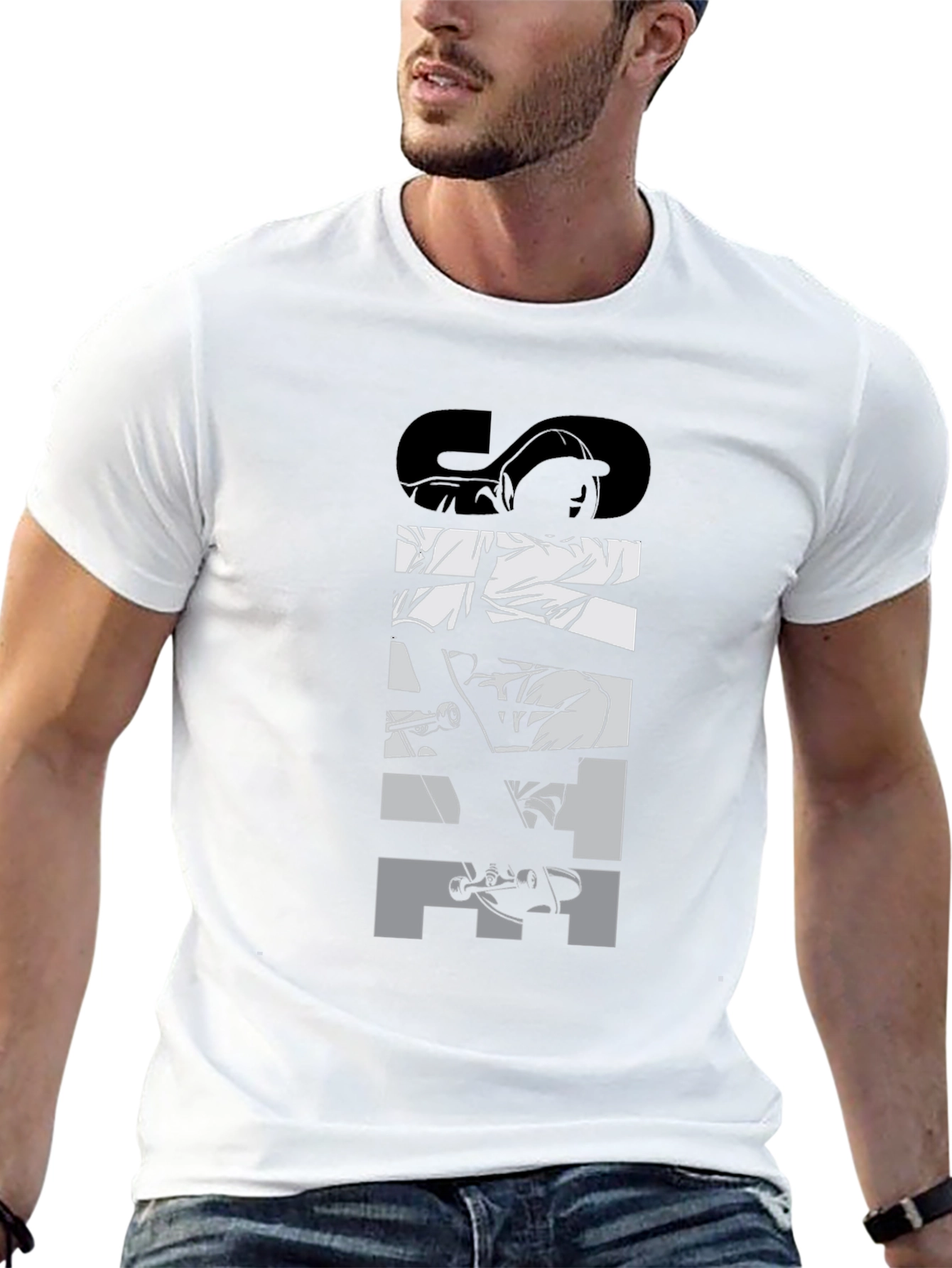 Camiseta Negra Skate Gráfica para Hombre