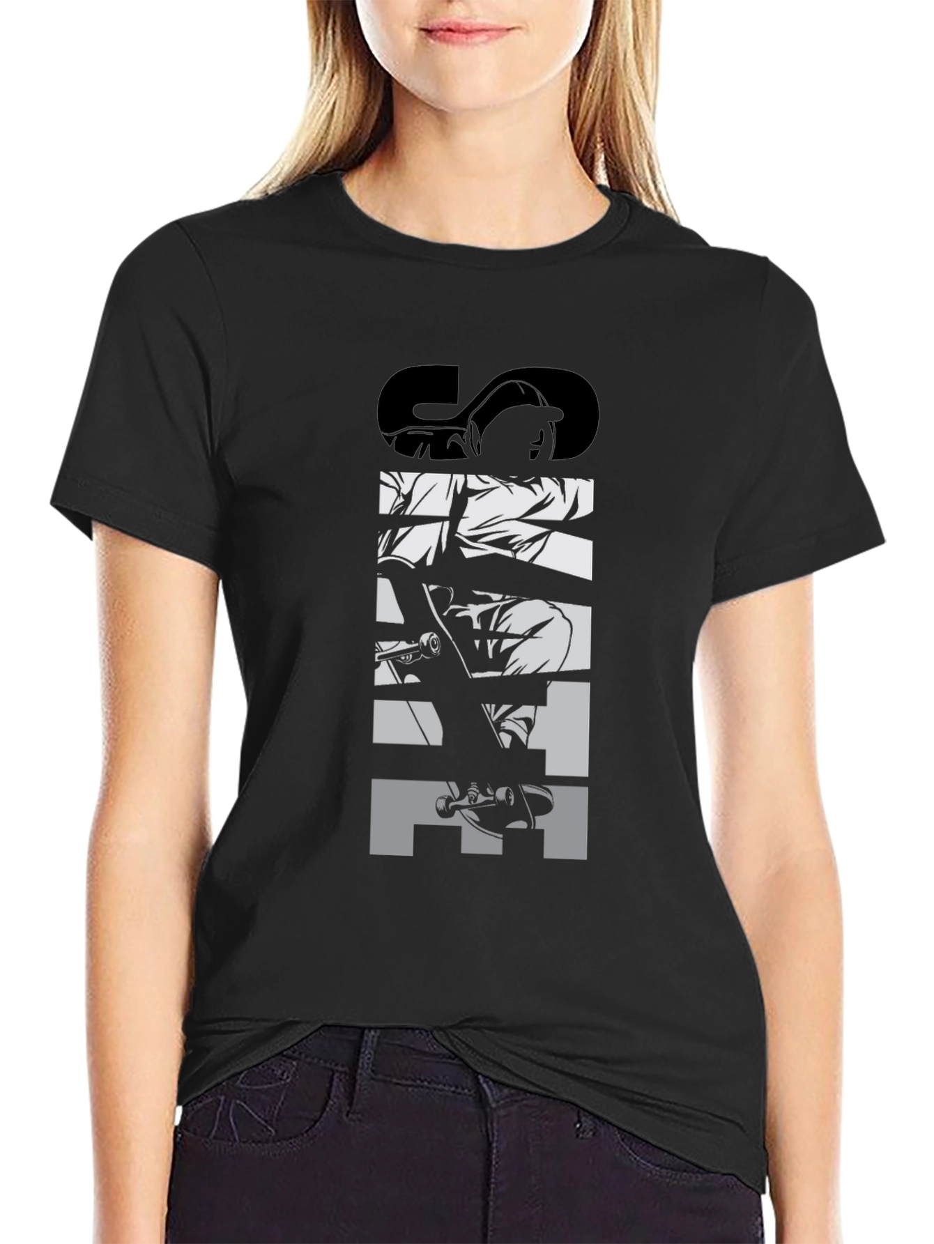 Camiseta Negra Skate Gráfica para Hombre