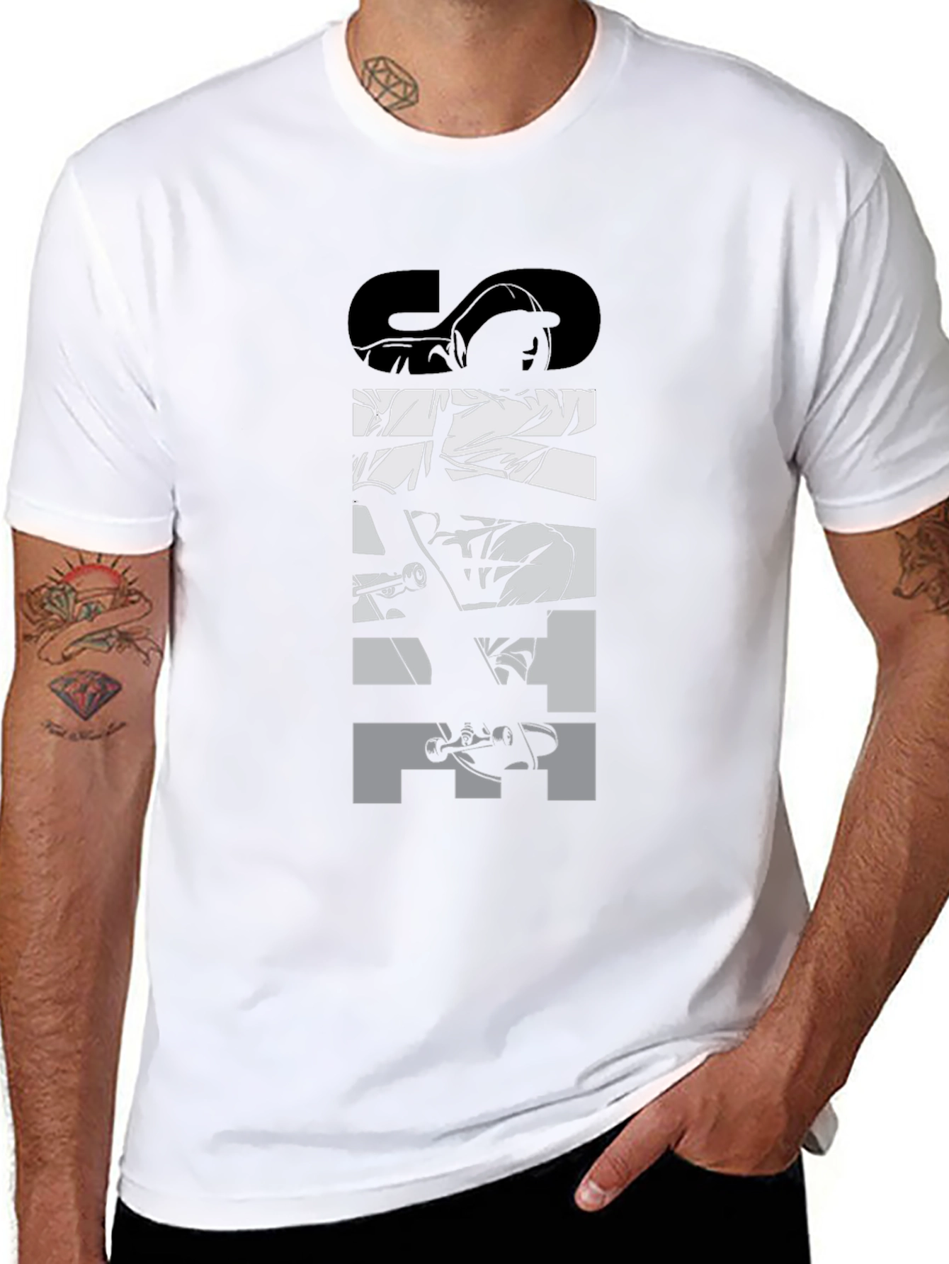 Camiseta Negra Skate Gráfica para Hombre