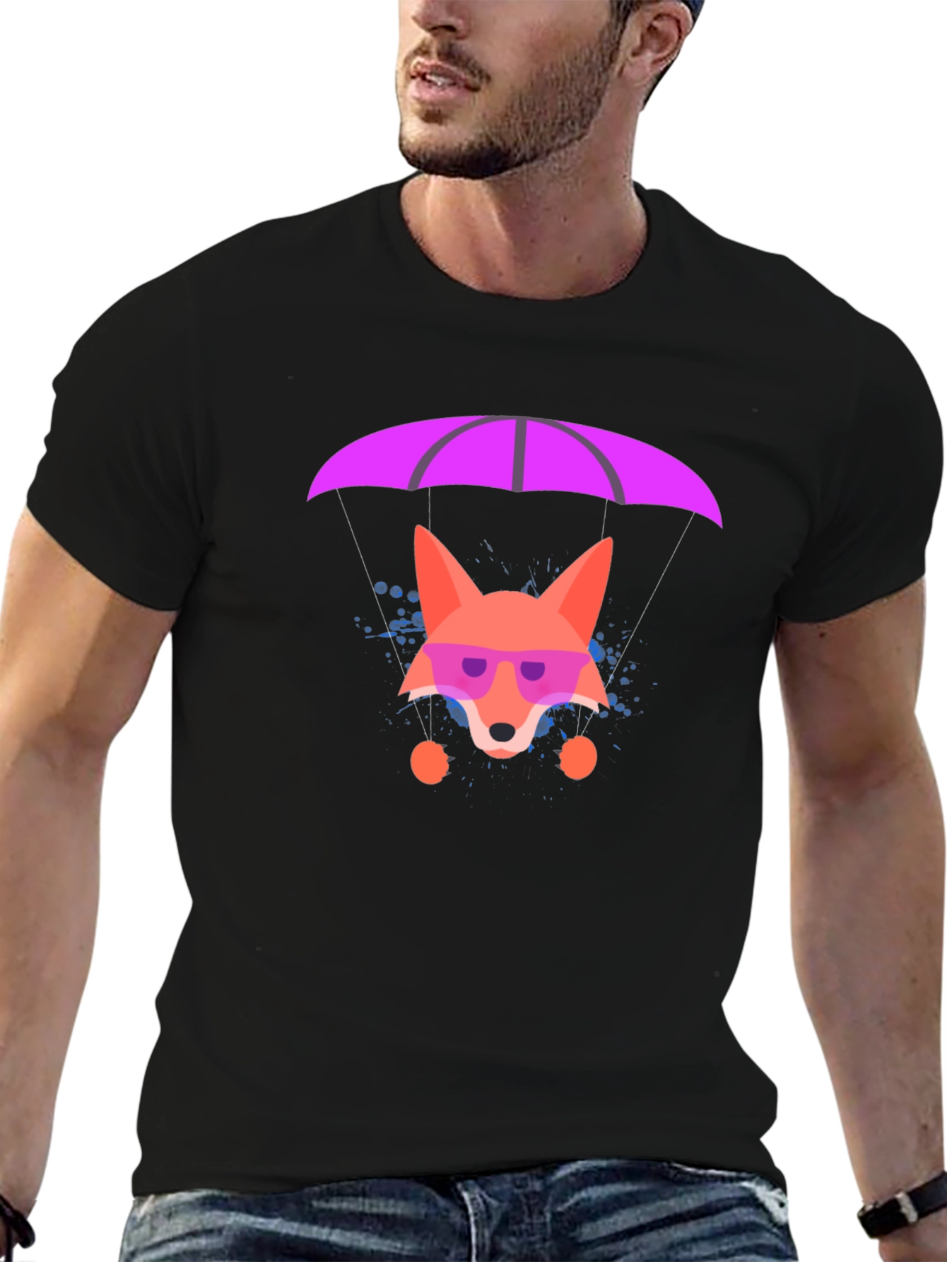 Camiseta Negra con Zorro Paracaidista