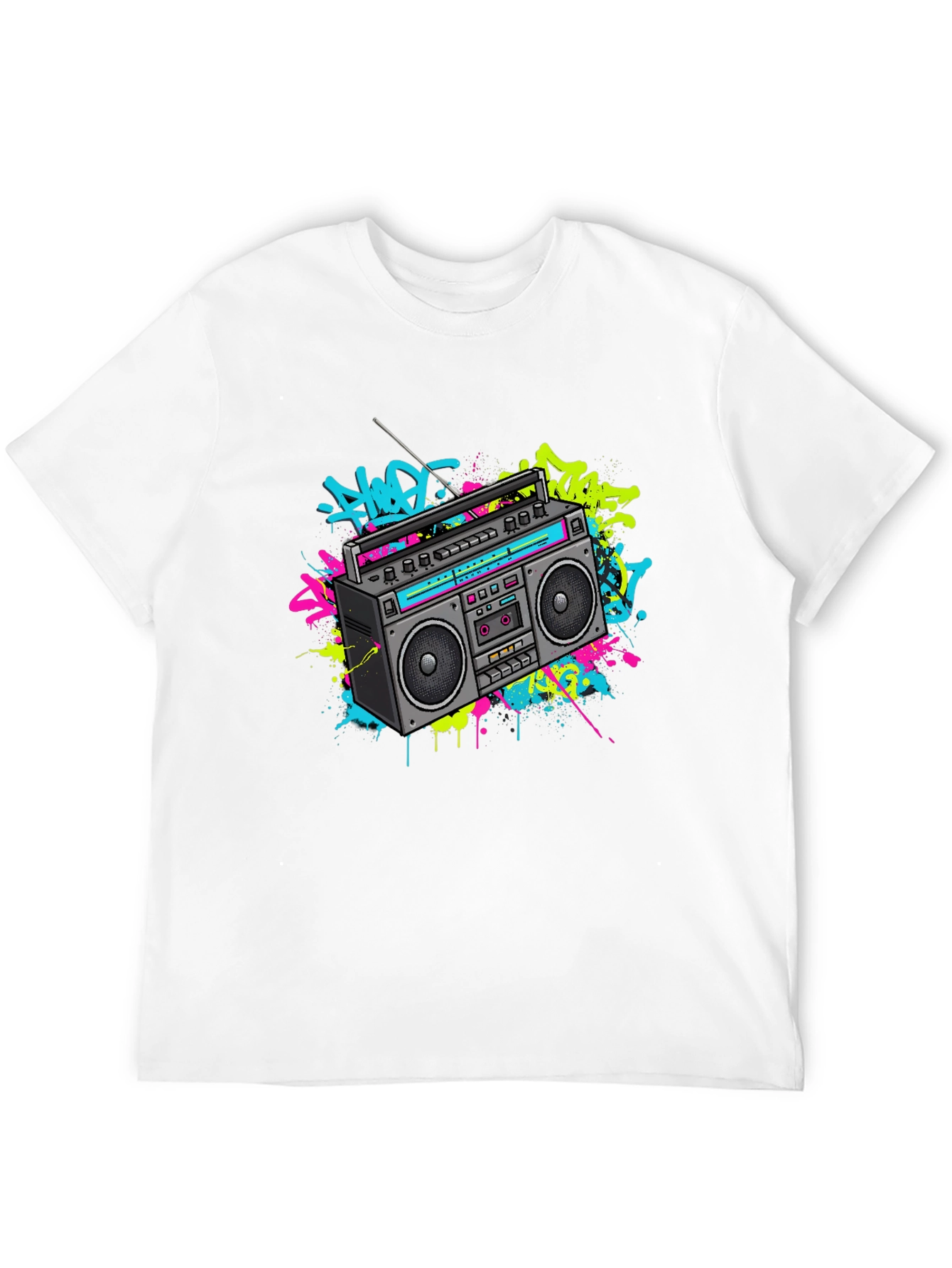 Camiseta Negra con Diseño Retro Radio