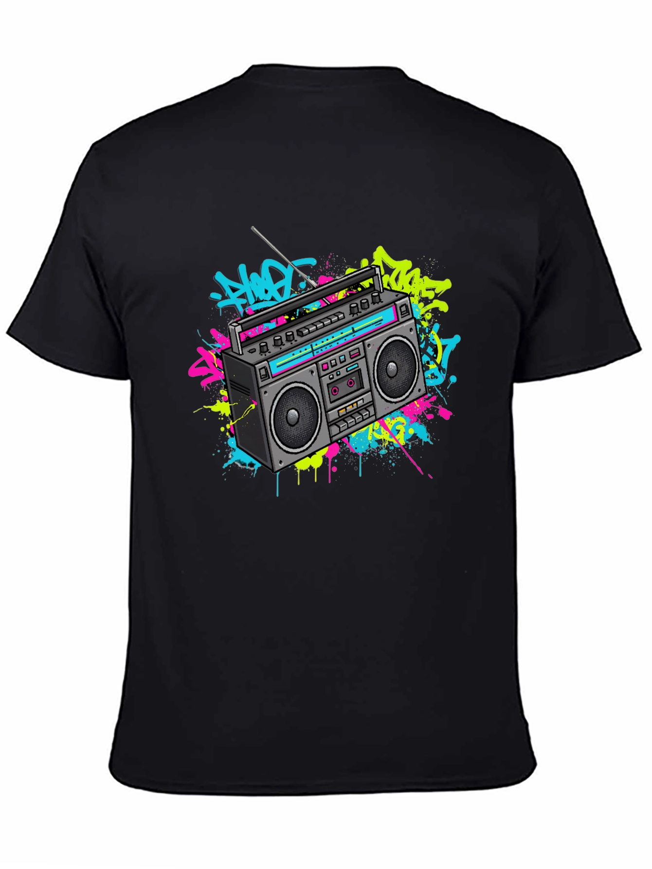 Camiseta Negra con Diseño Retro Radio