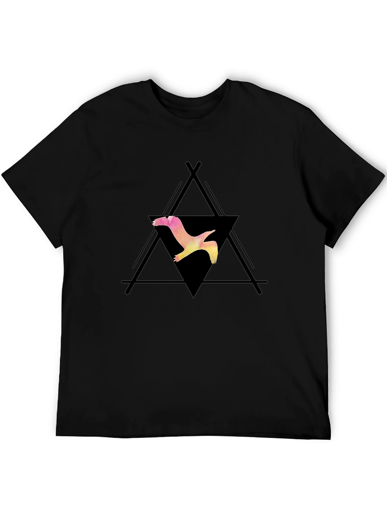 Camiseta Negra con Diseño de Ave Geométrica
