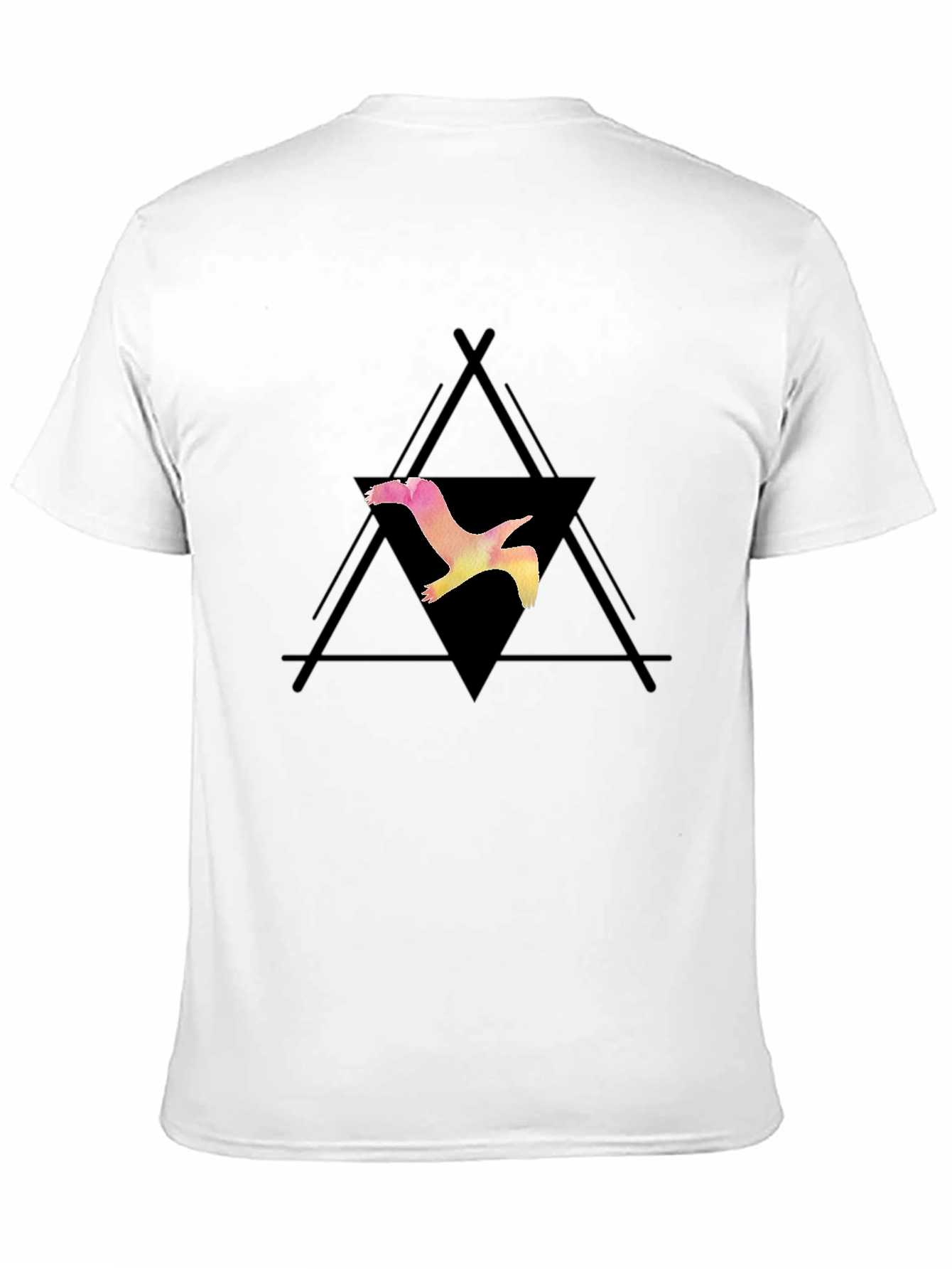 Camiseta Negra con Diseño de Ave Geométrica