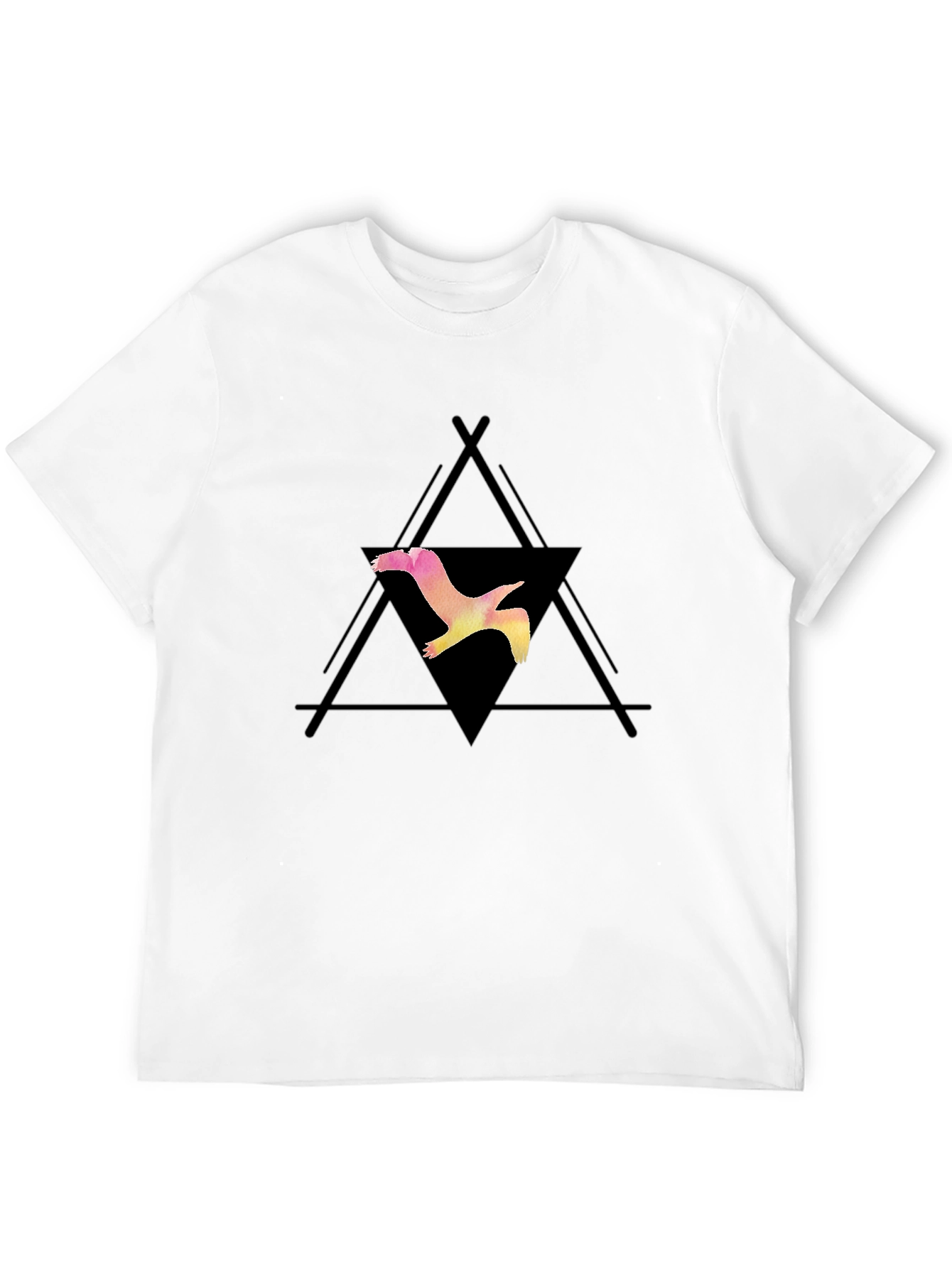 Camiseta Negra con Diseño de Ave Geométrica