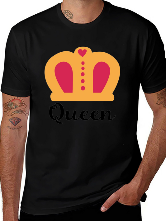 Camiseta Negra Queen con Corona Dorada y Corazón