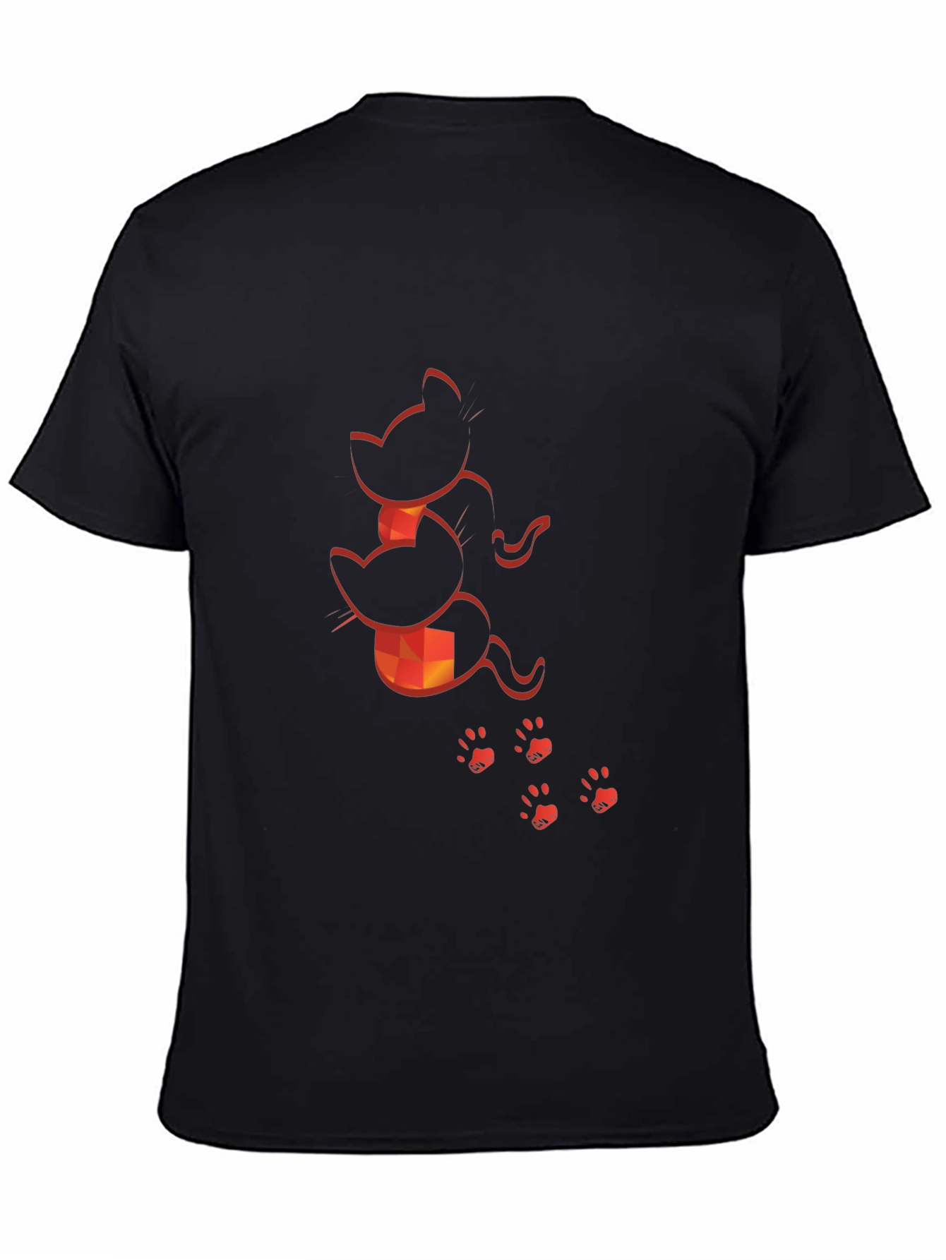 Camiseta Negra con Diseño de Gatos Naranja