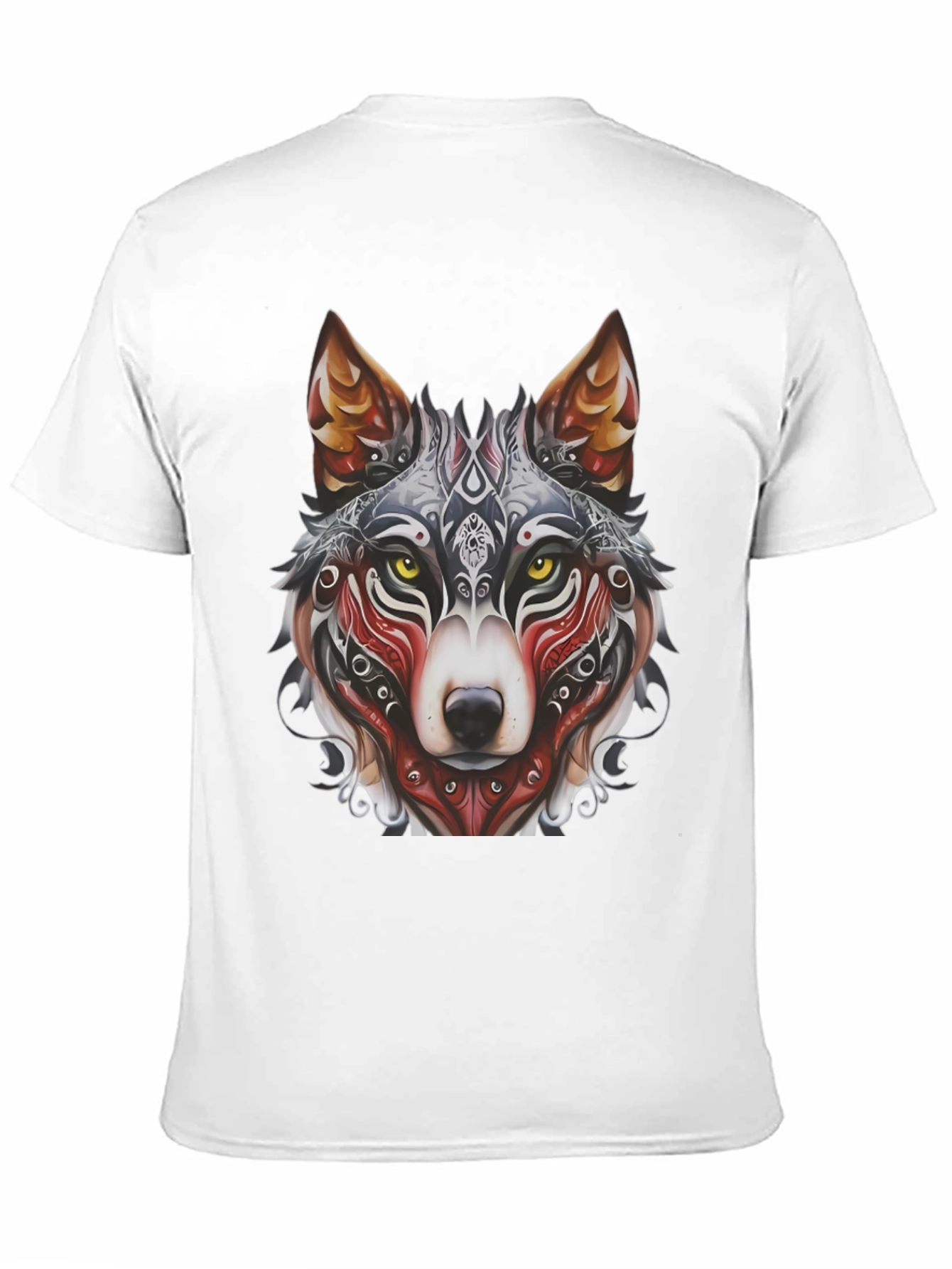 Camiseta Negra Hombre Diseño Lobo Tribal