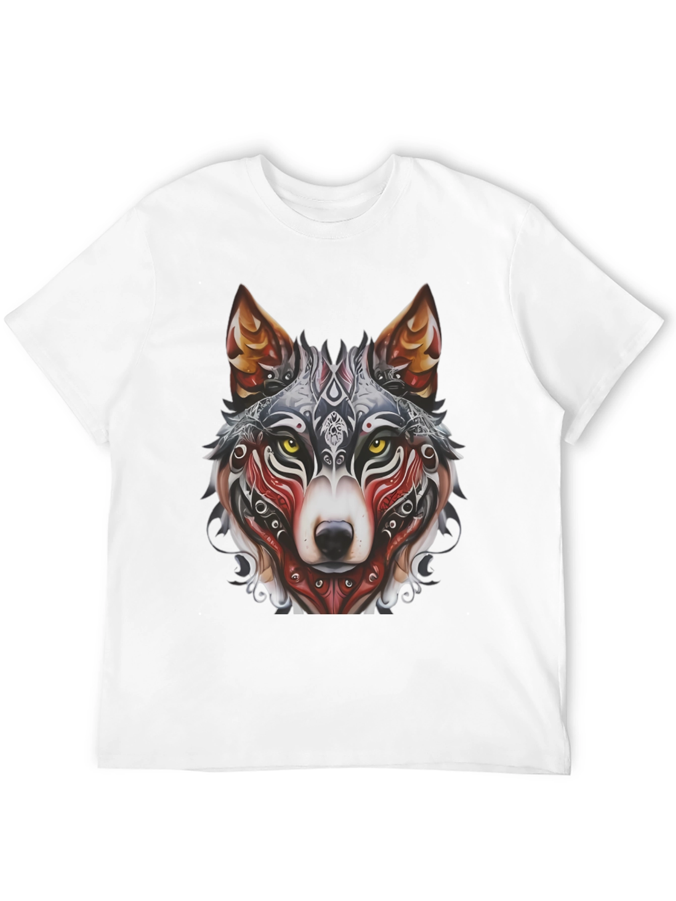 Camiseta Negra Hombre Diseño Lobo Tribal