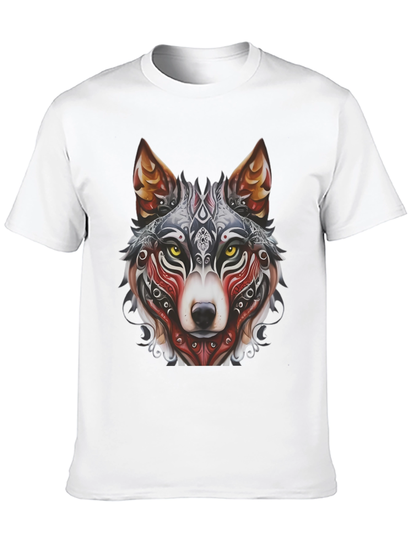 Camiseta Negra Hombre Diseño Lobo Tribal