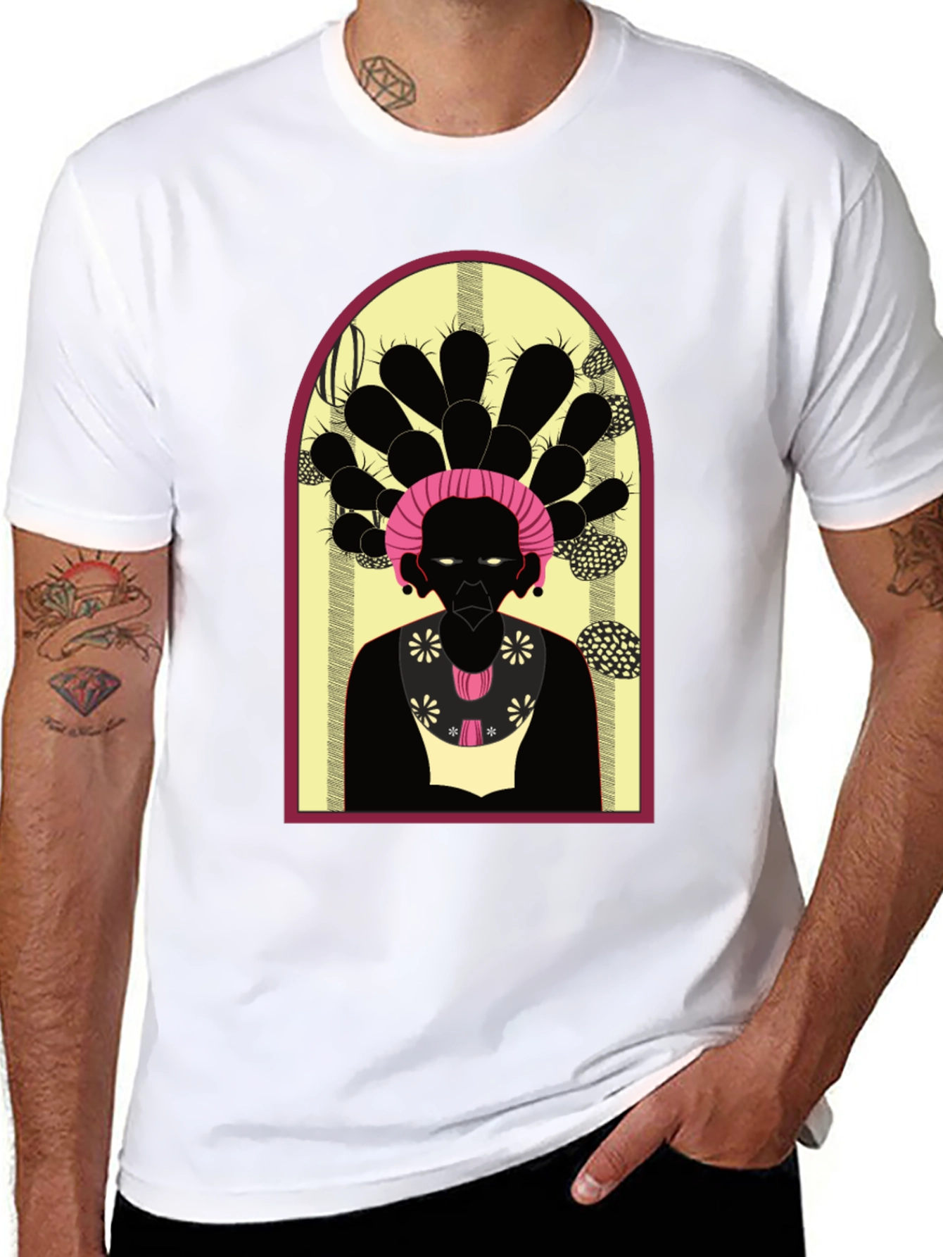 Camiseta Negra con Diseño Artístico Abstracto