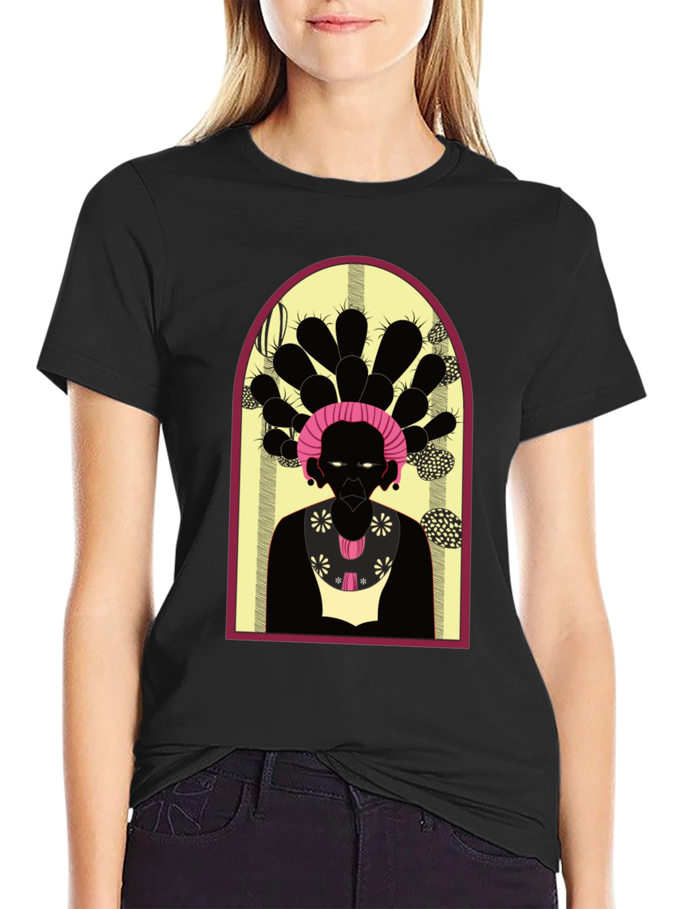 Camiseta Negra con Diseño Artístico Abstracto