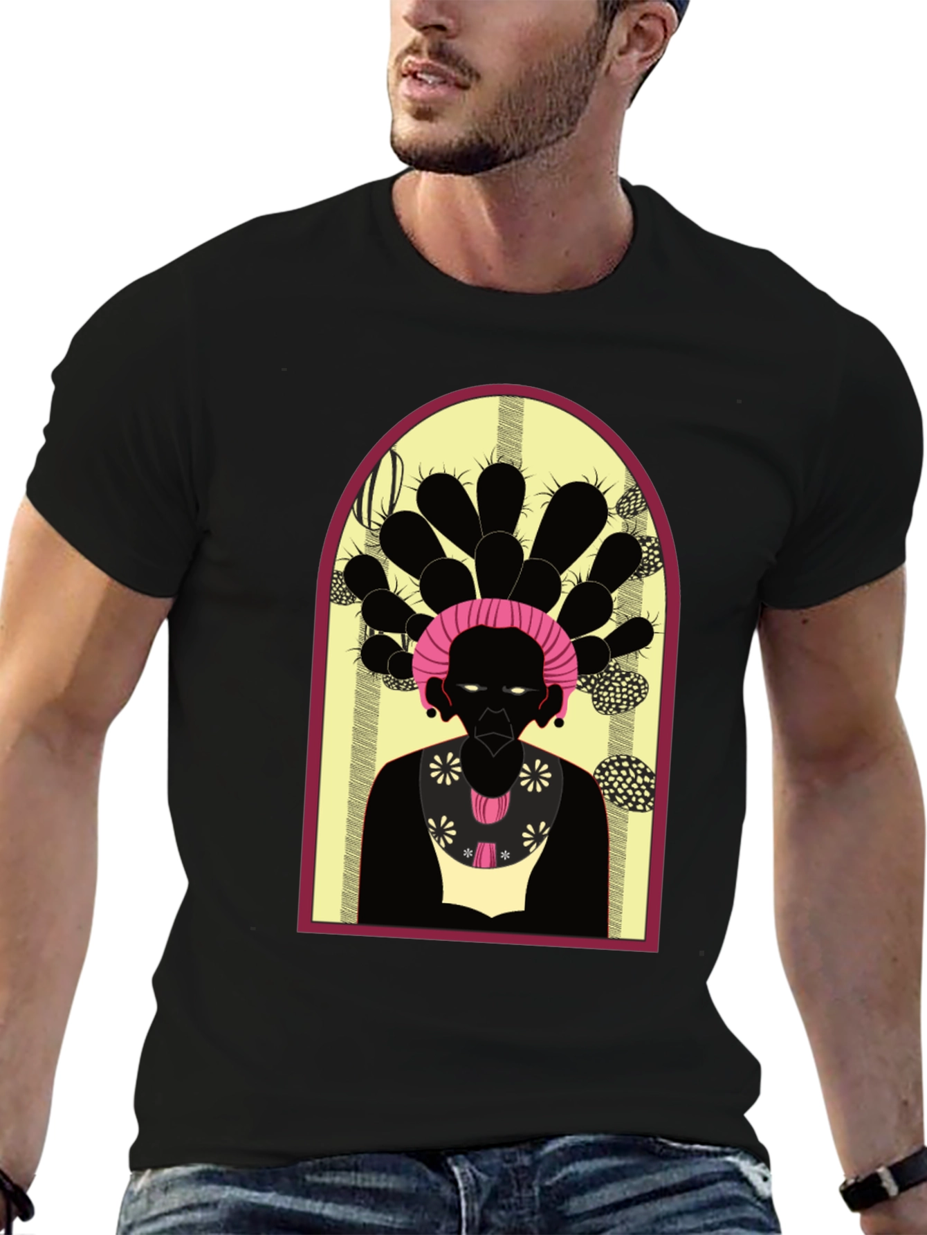 Camiseta Negra con Diseño Artístico Abstracto