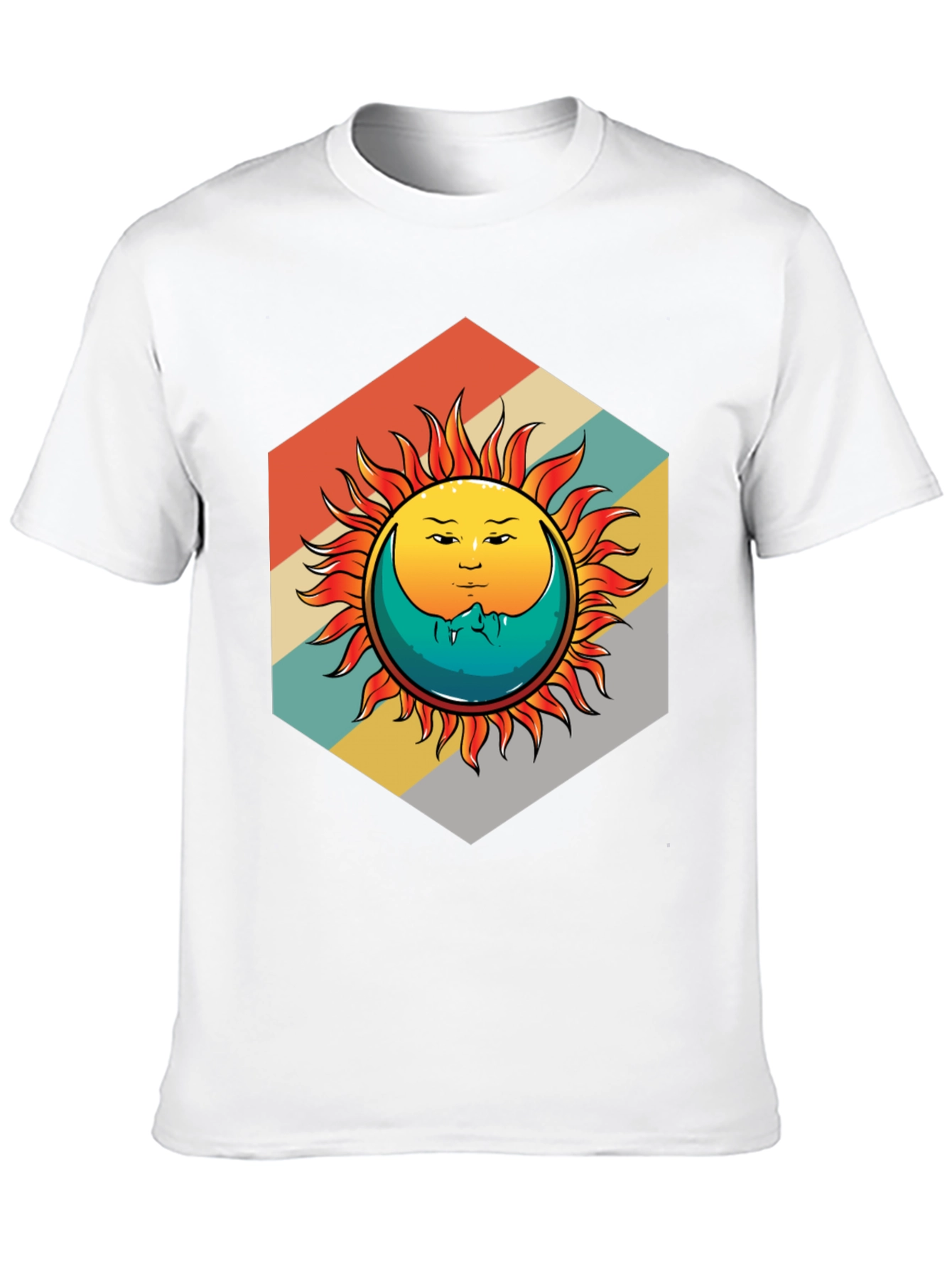 Camiseta Negra con Diseño Sol y Luna Retro