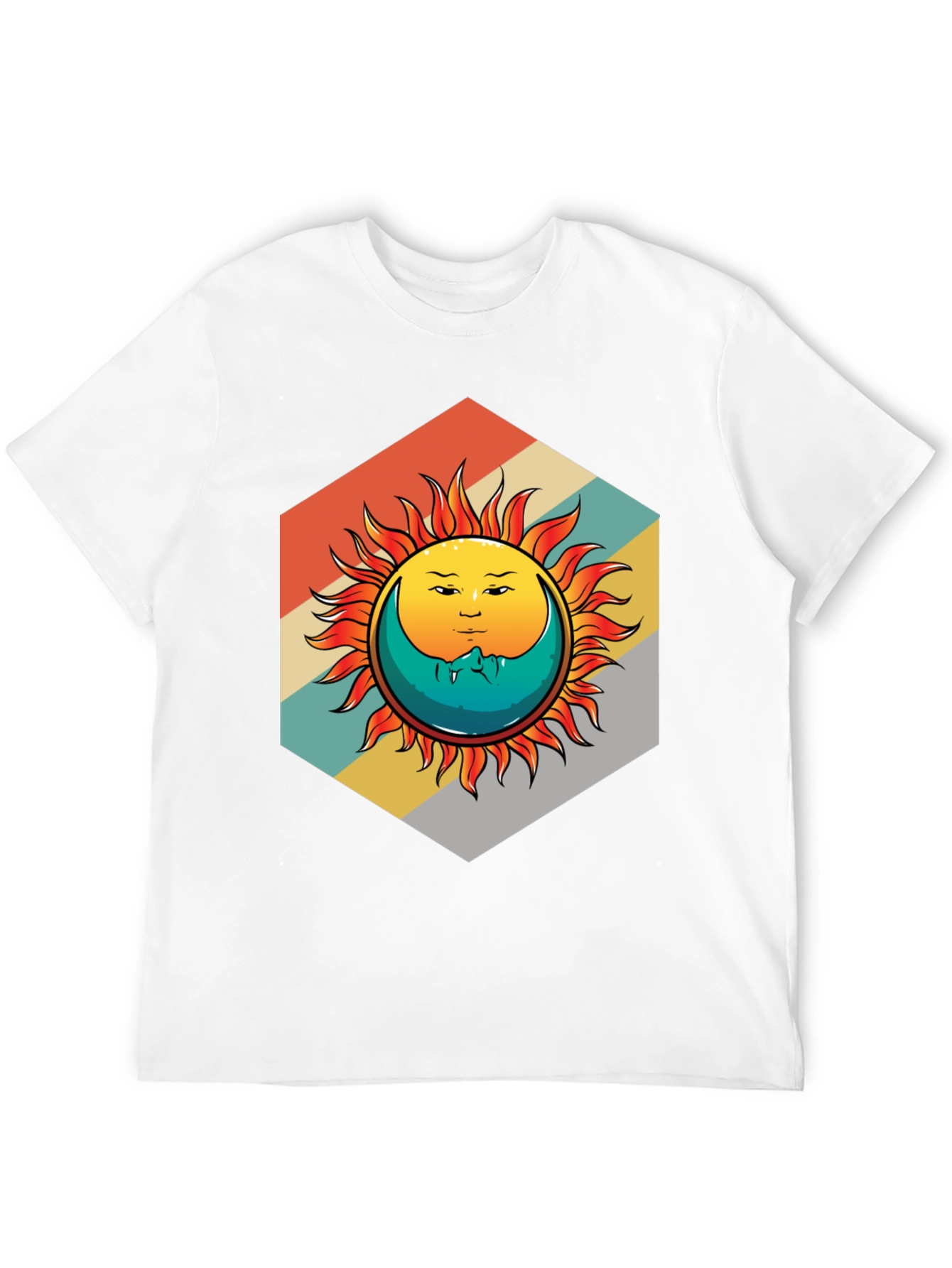 Camiseta Negra con Diseño Sol y Luna Retro