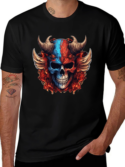 Camiseta Negra con Calavera Cornuda de Fuego