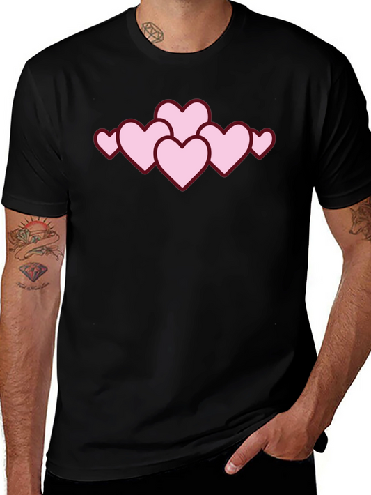 Camiseta Negra con Diseño de Corazones Románticos