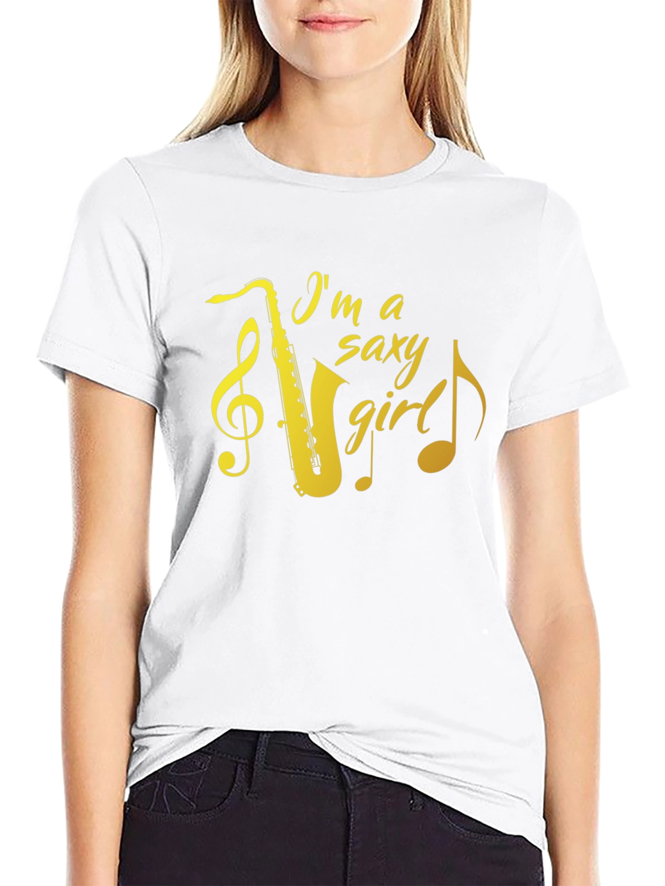 Camiseta Negra Saxy Girl con Saxofón
