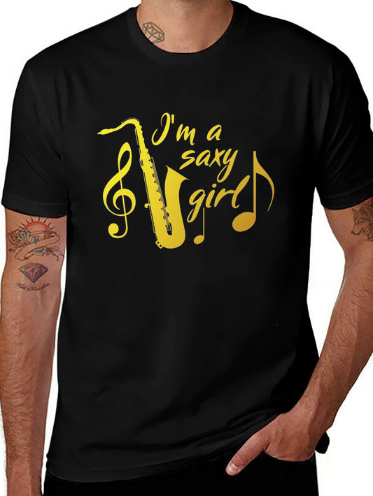 Camiseta Negra Saxy Girl con Saxofón