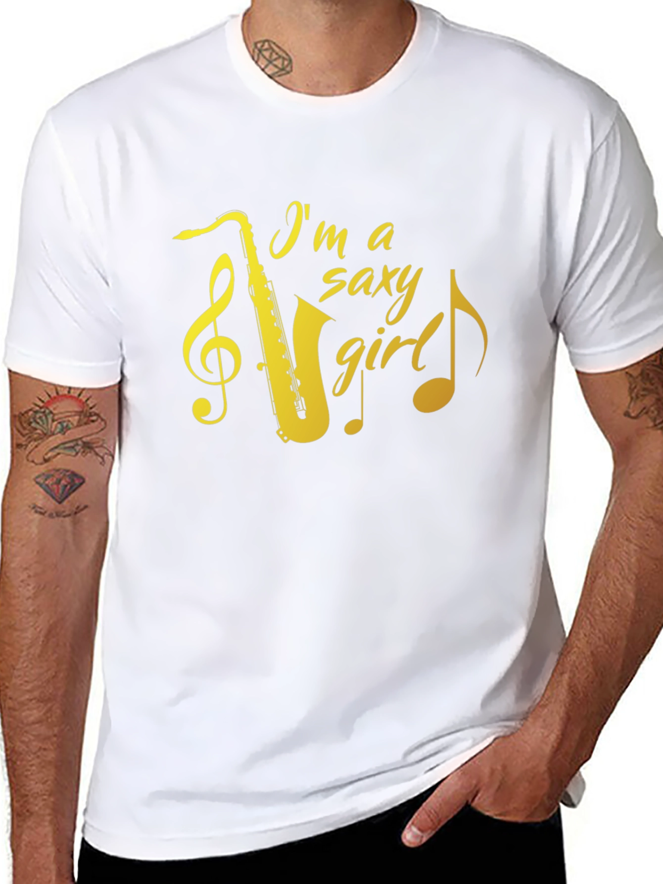 Camiseta Negra Saxy Girl con Saxofón